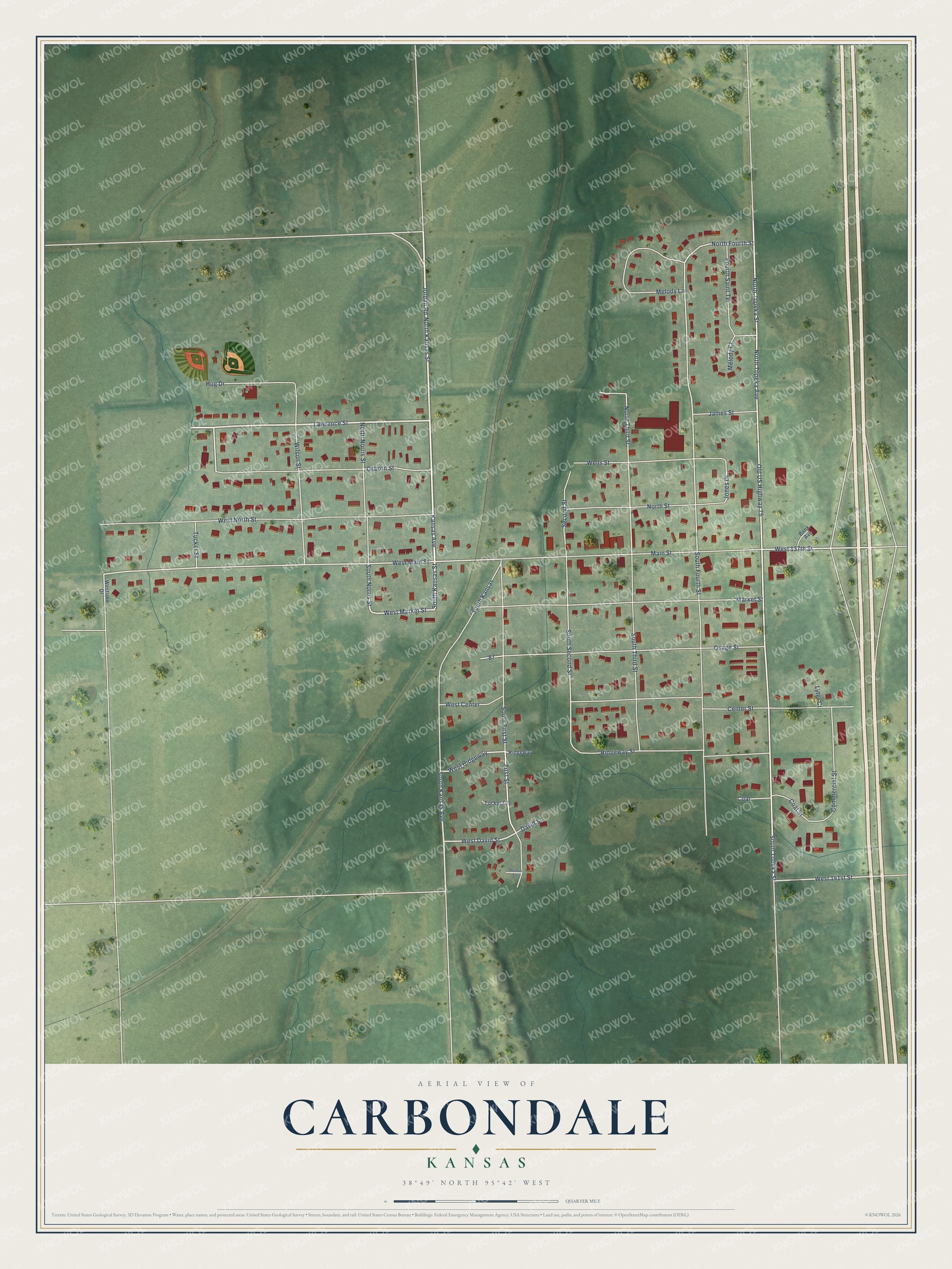 Watermarked full-map preview of Carbondale, Kansas