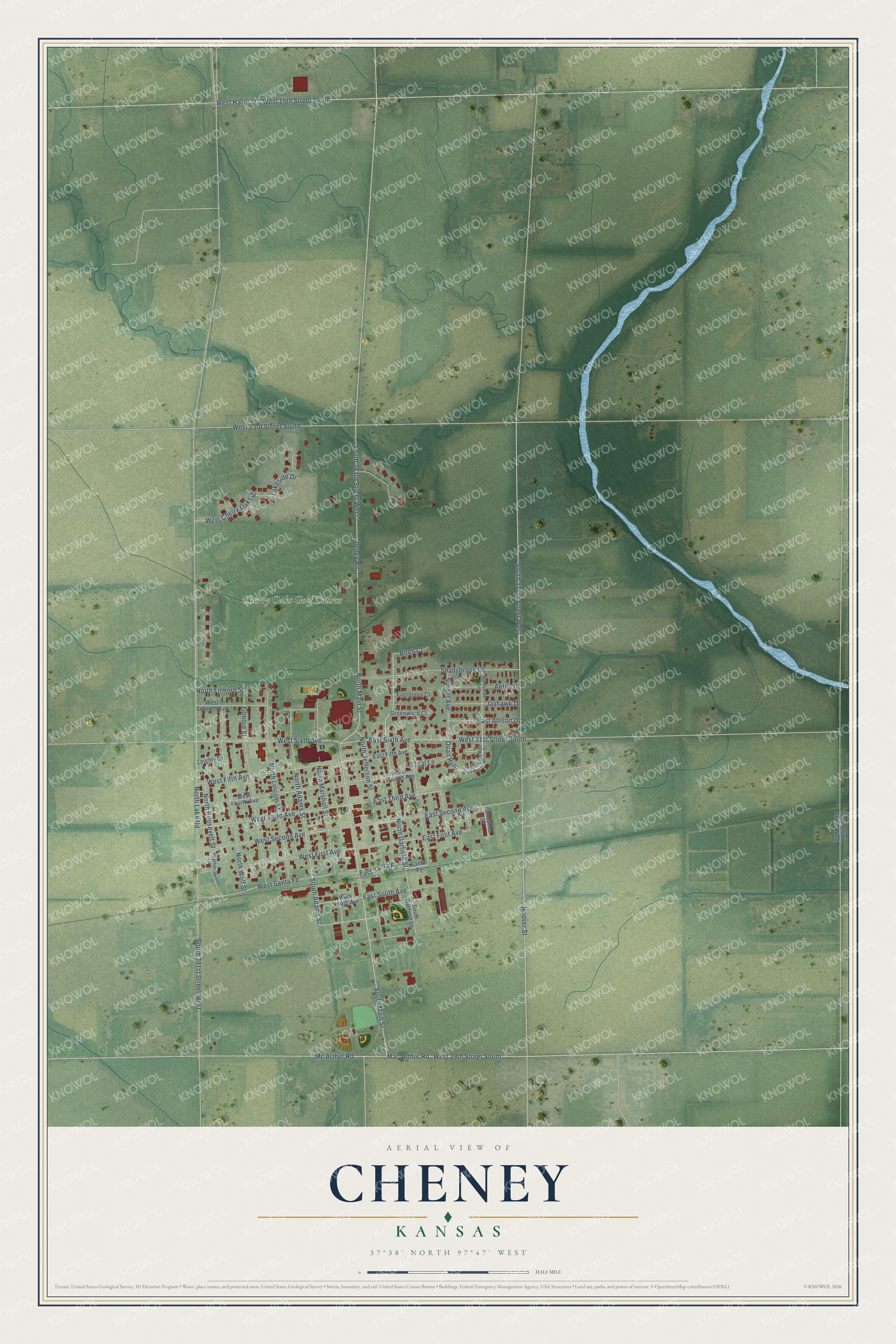 Watermarked full-map preview of Cheney, Kansas