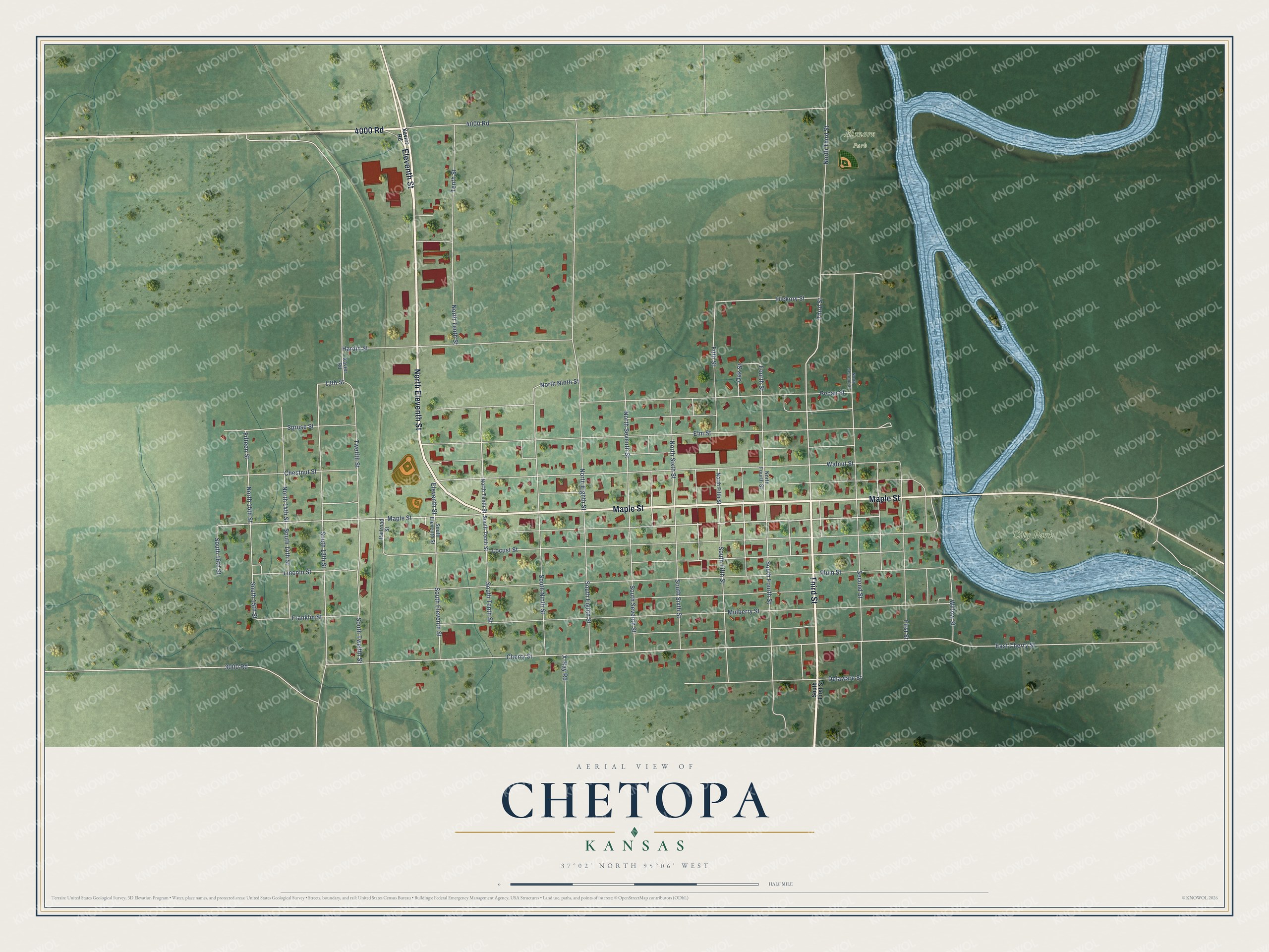 Watermarked full-map preview of Chetopa, Kansas