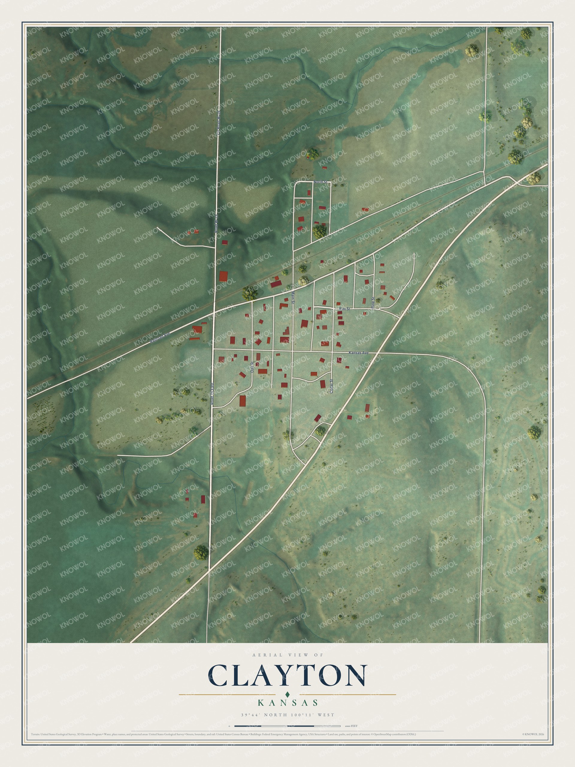 Watermarked full-map preview of Clayton, Kansas