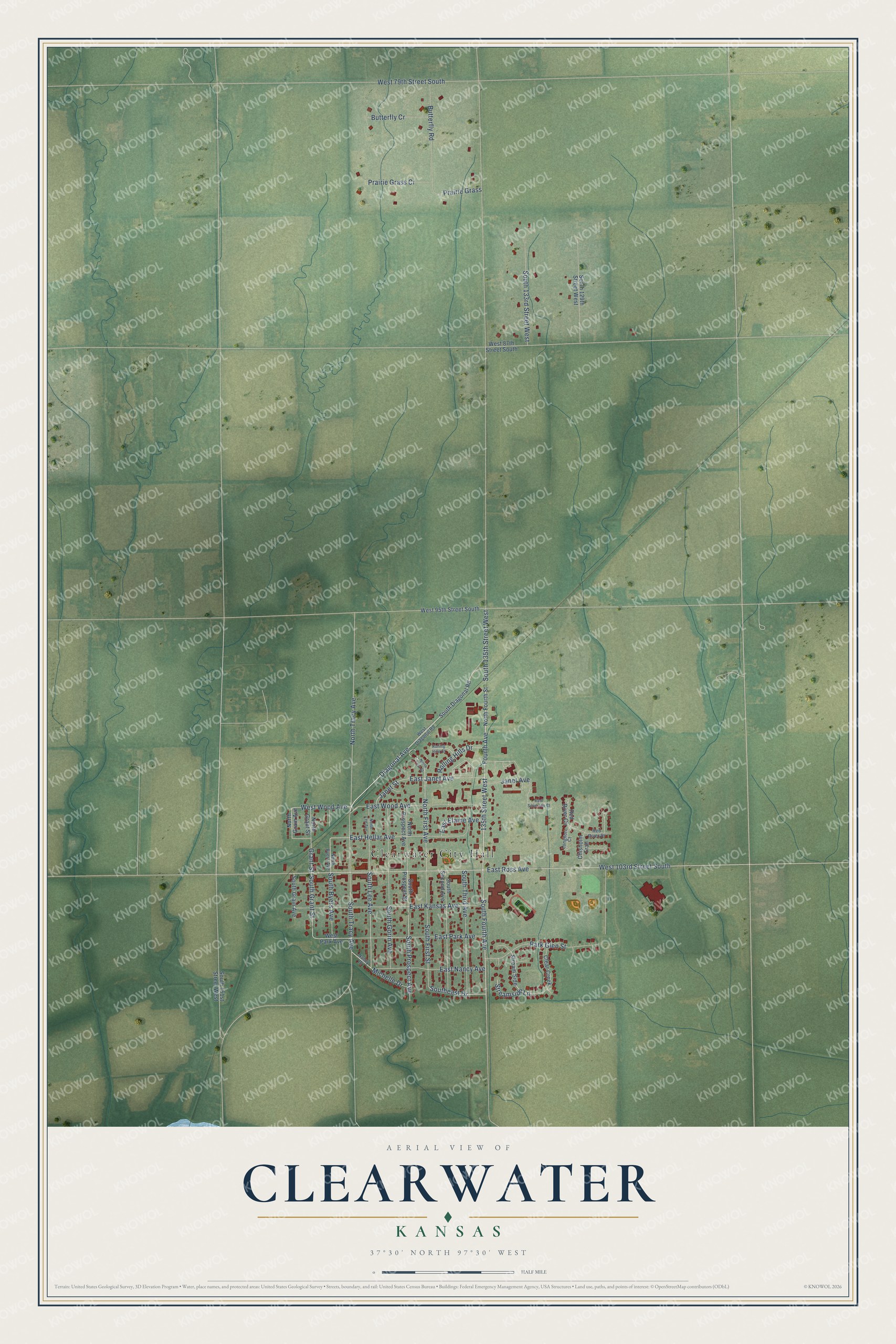 Watermarked full-map preview of Clearwater, Kansas