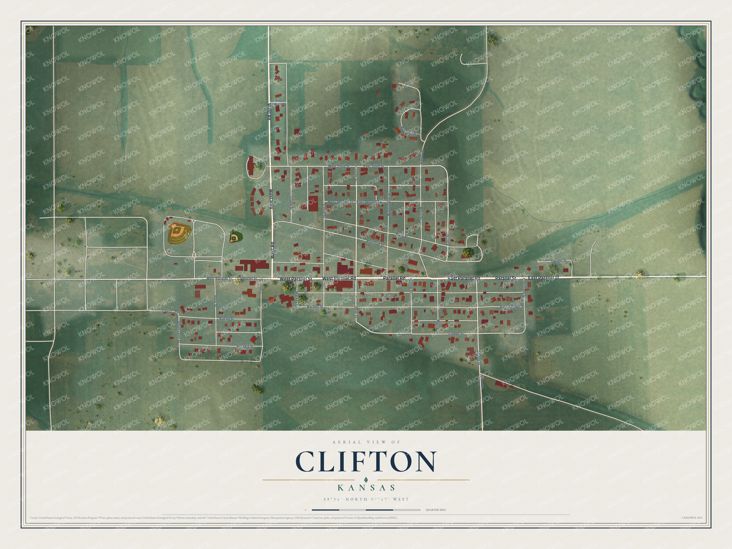 Watermarked full-map preview of Clifton, Kansas