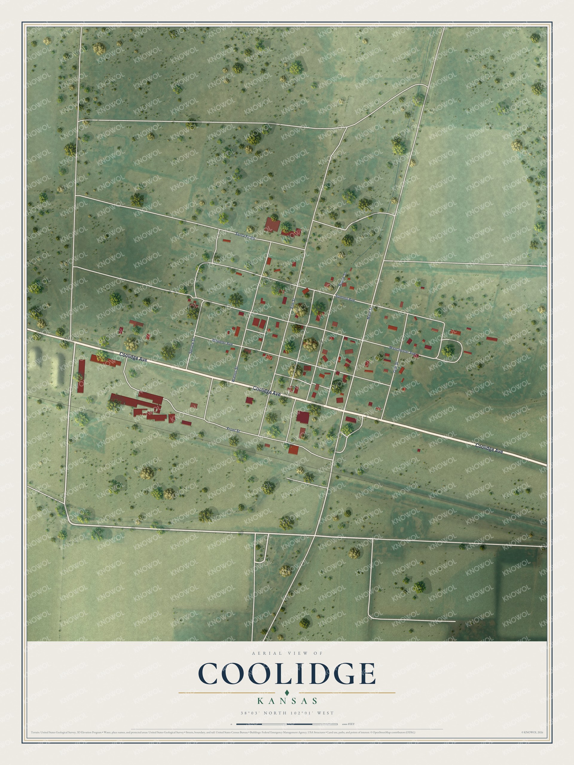 Watermarked full-map preview of Coolidge, Kansas