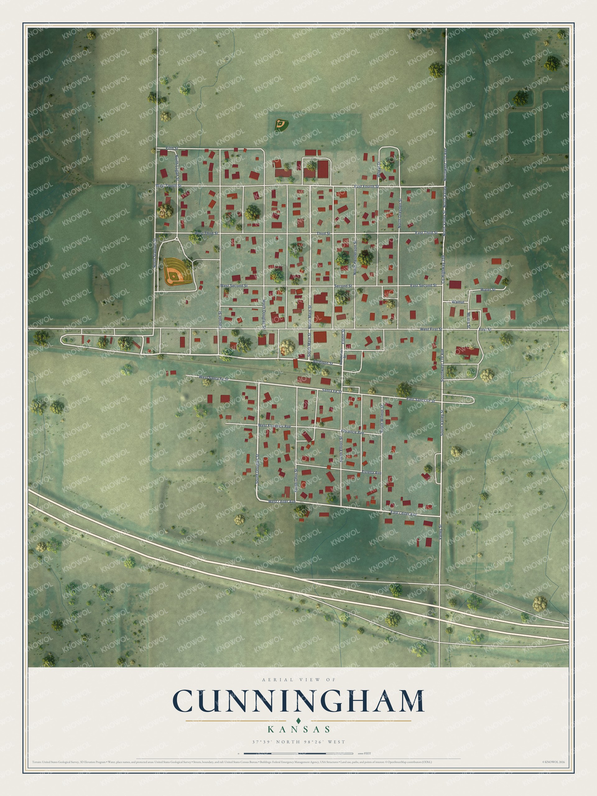 Watermarked full-map preview of Cunningham, Kansas