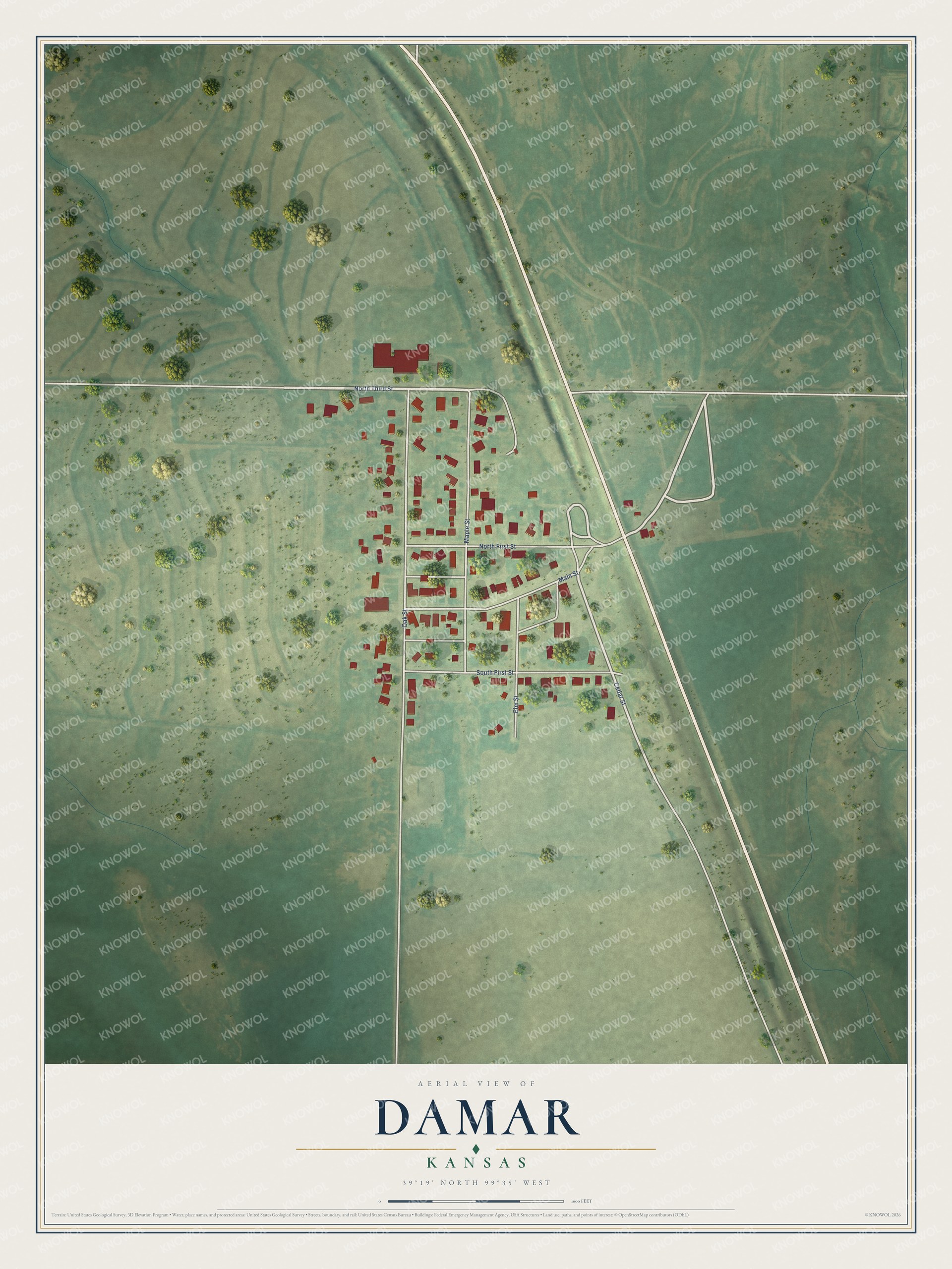 Watermarked full-map preview of Damar, Kansas