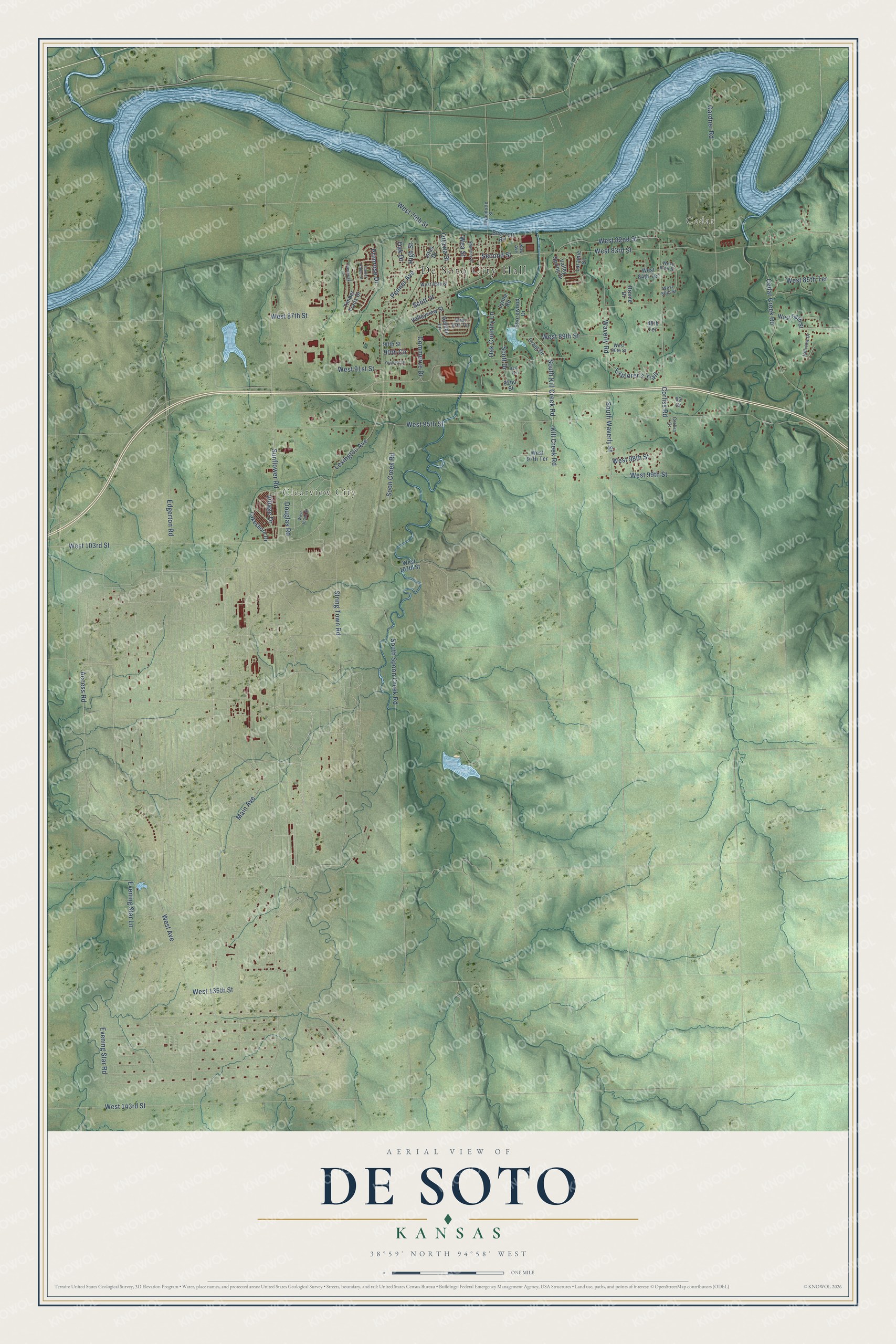 Watermarked full-map preview of De Soto, Kansas