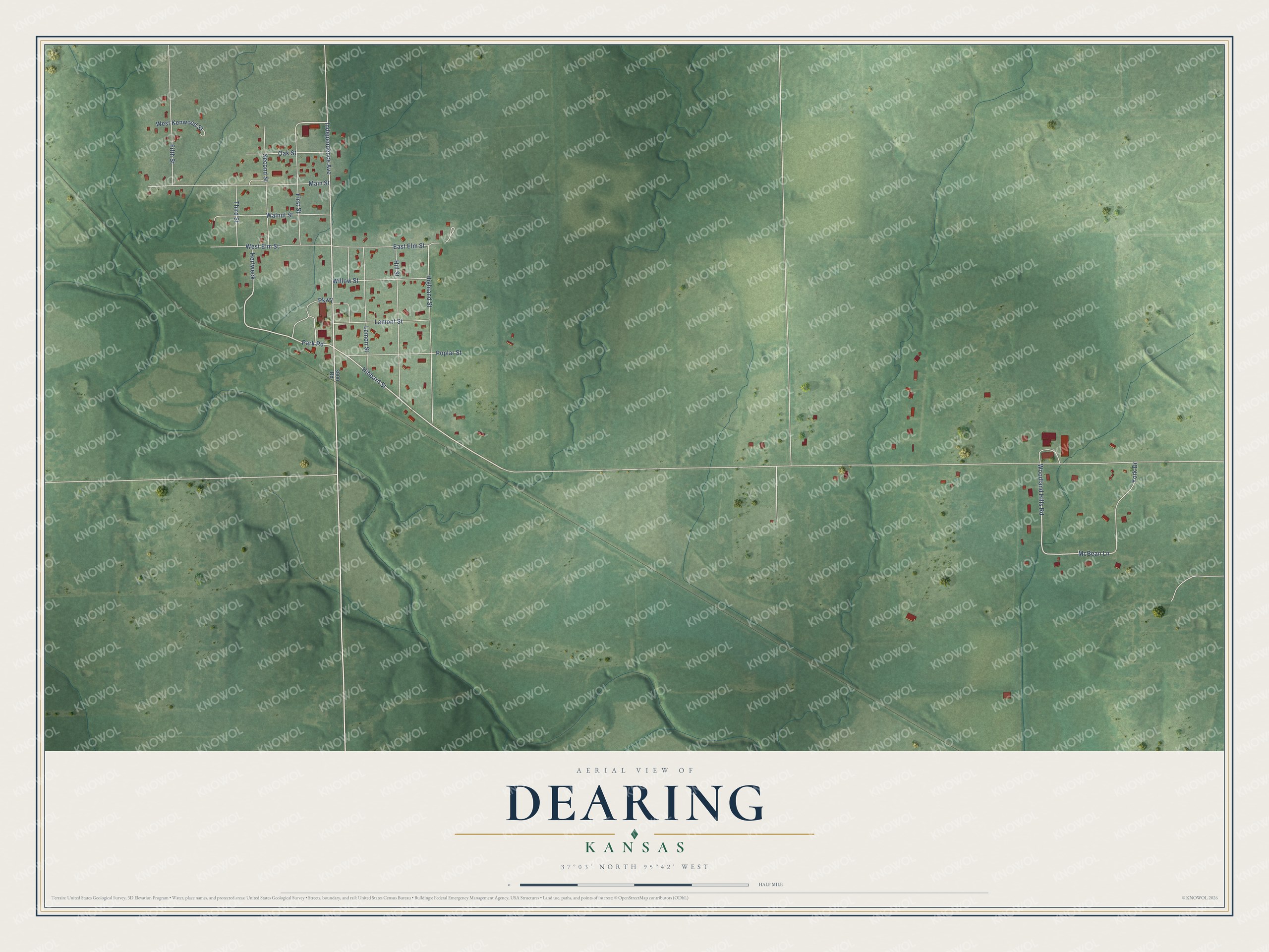 Watermarked full-map preview of Dearing, Kansas