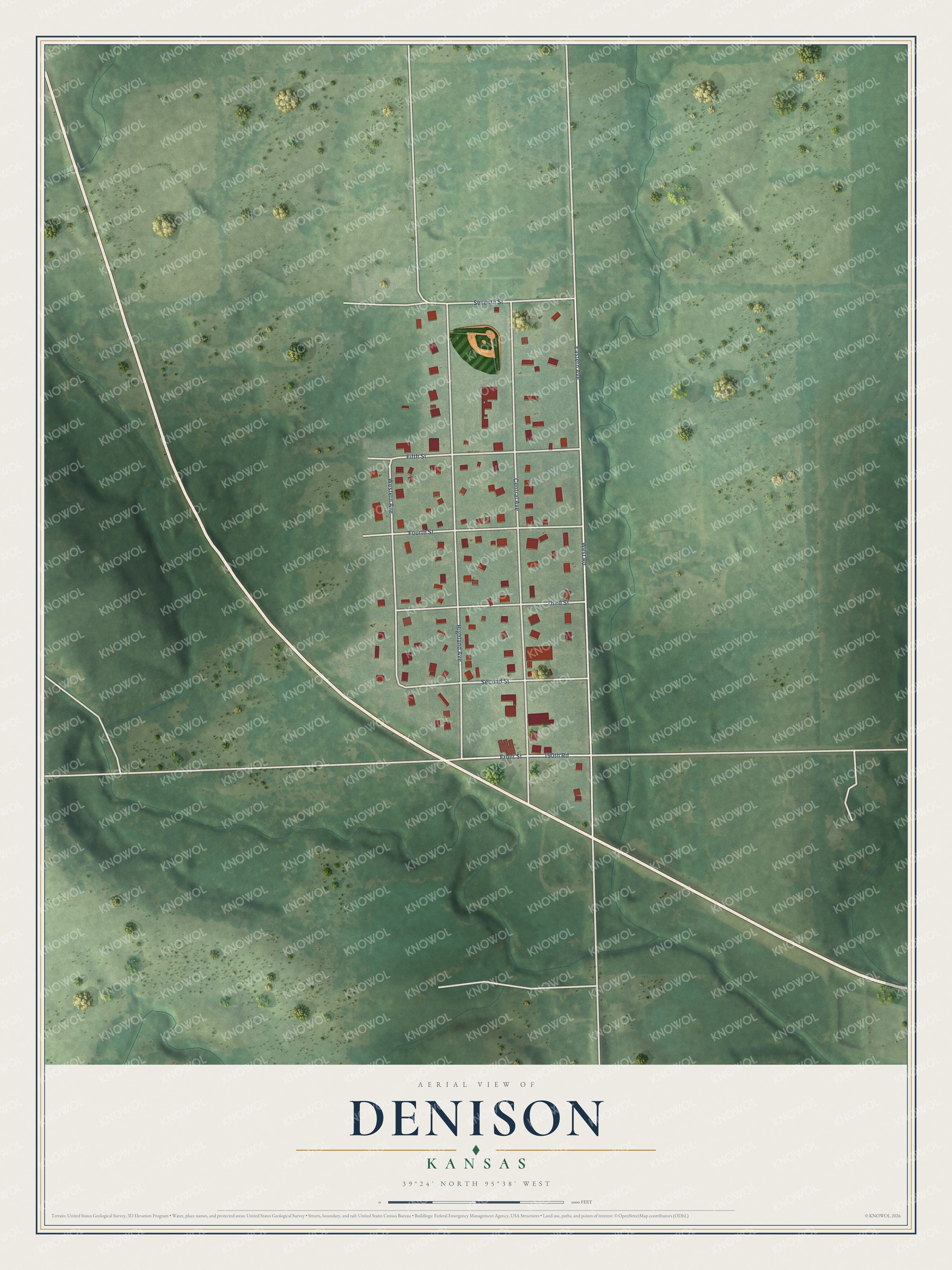 Watermarked full-map preview of Denison, Kansas