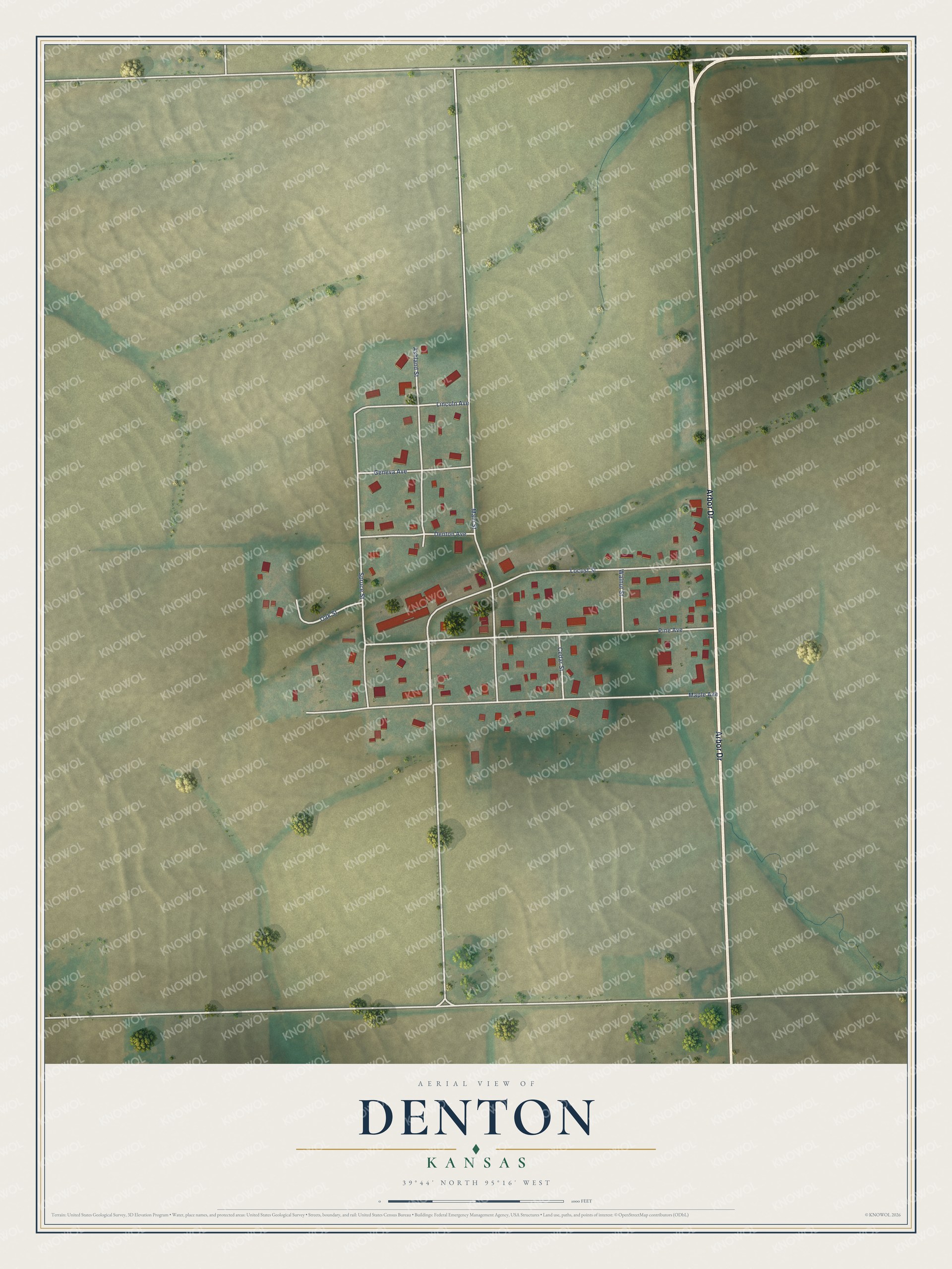 Watermarked full-map preview of Denton, Kansas