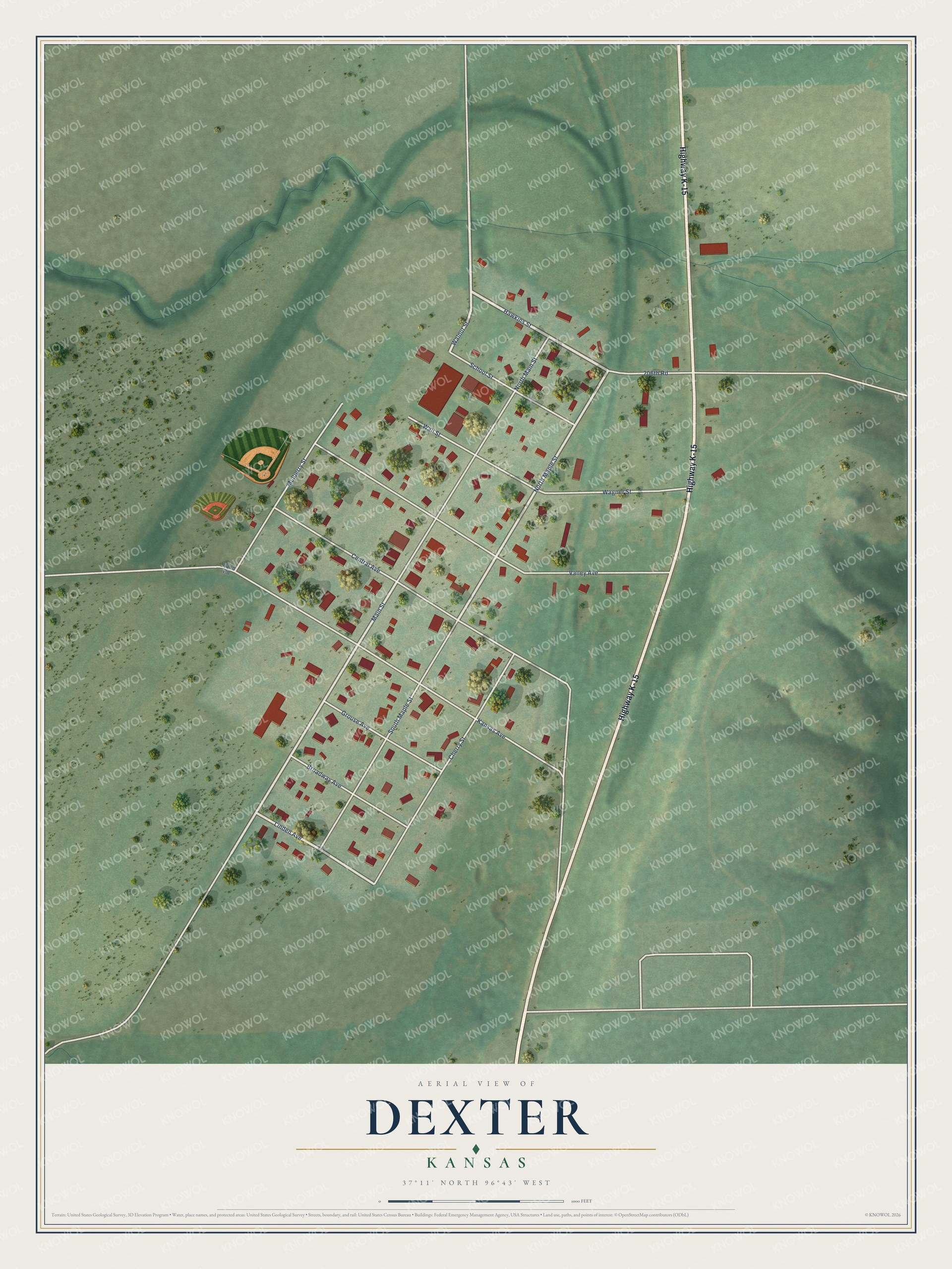Watermarked full-map preview of Dexter, Kansas