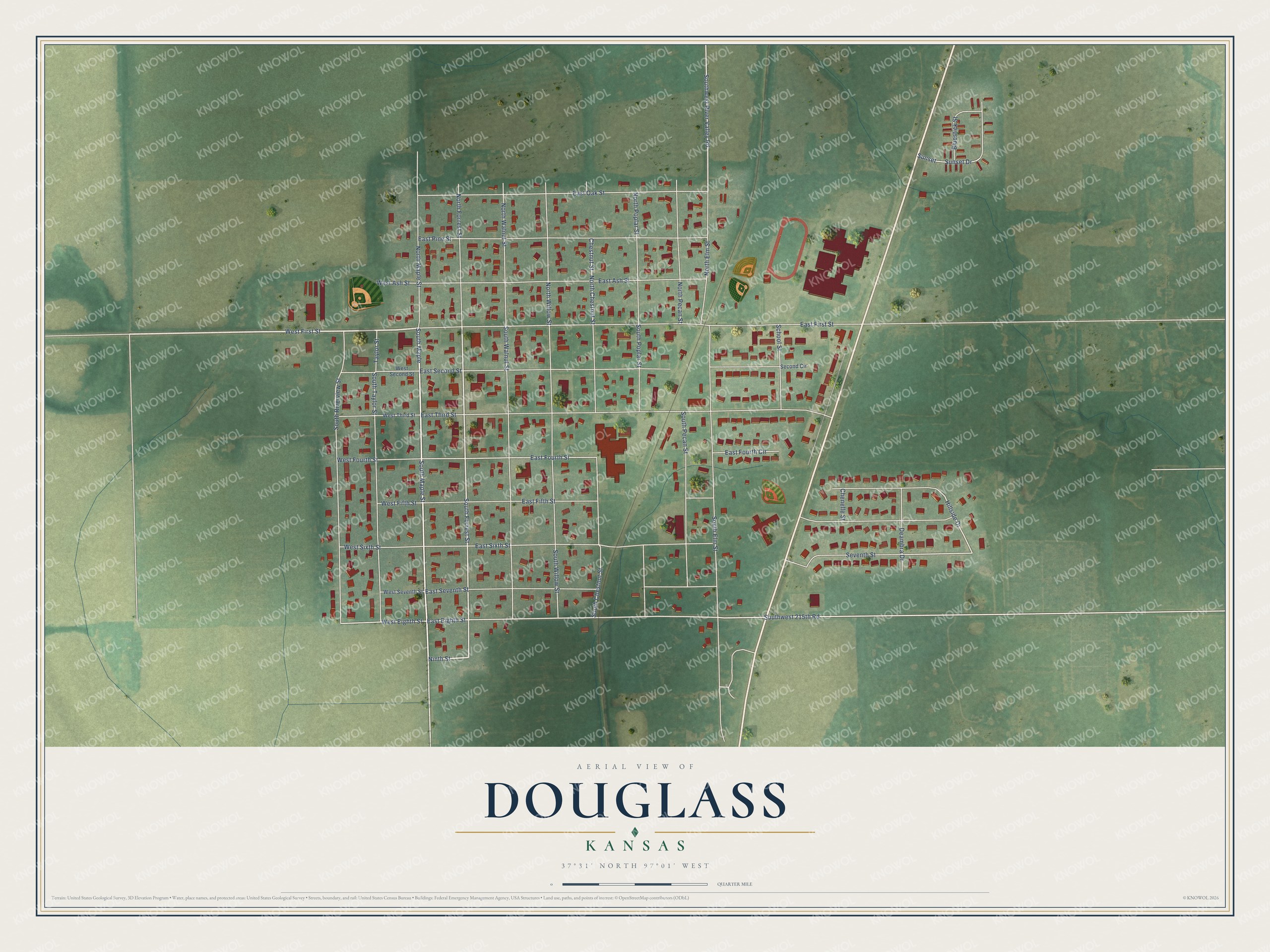 Watermarked full-map preview of Douglass, Kansas