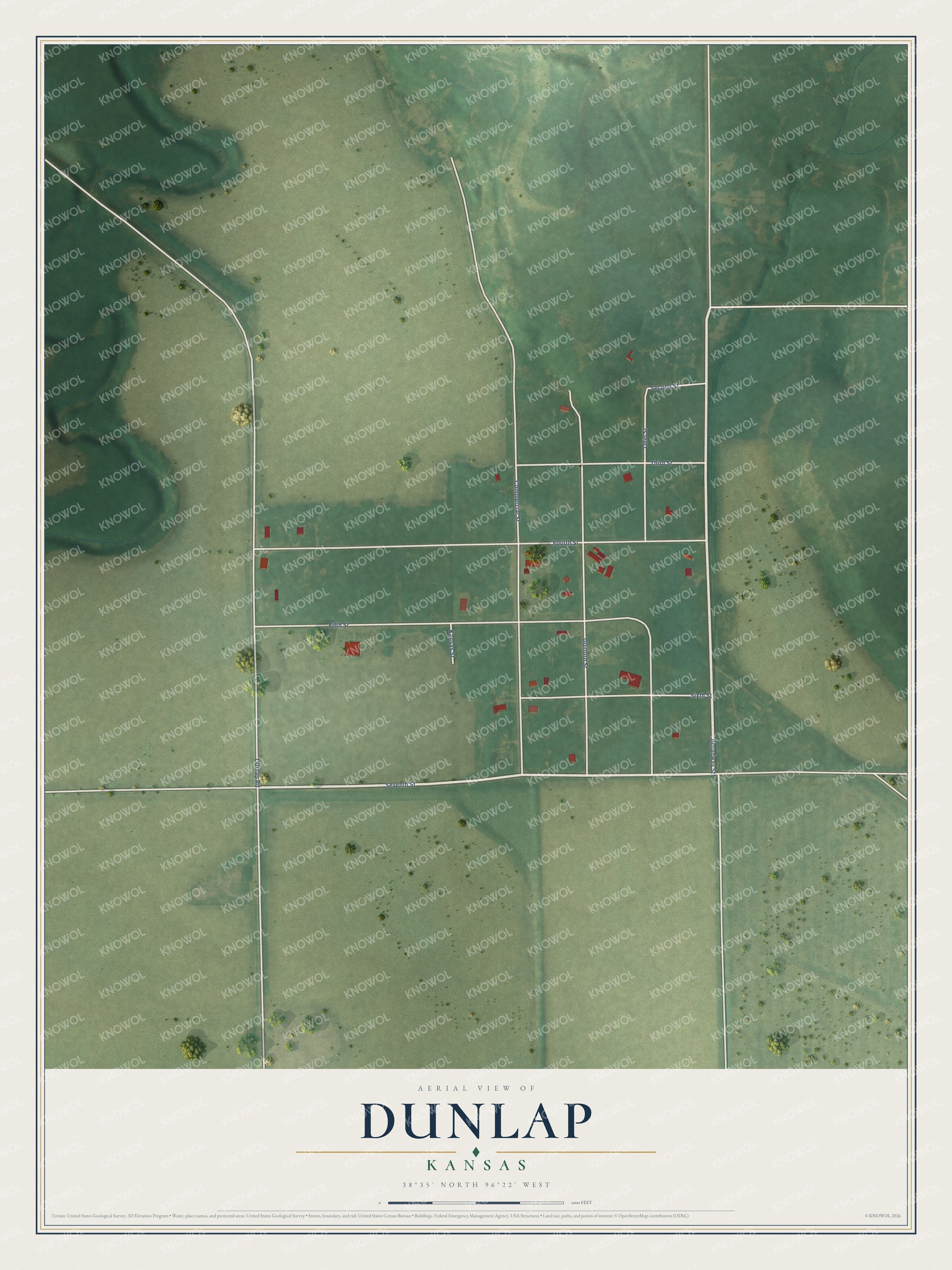 Watermarked full-map preview of Dunlap, Kansas