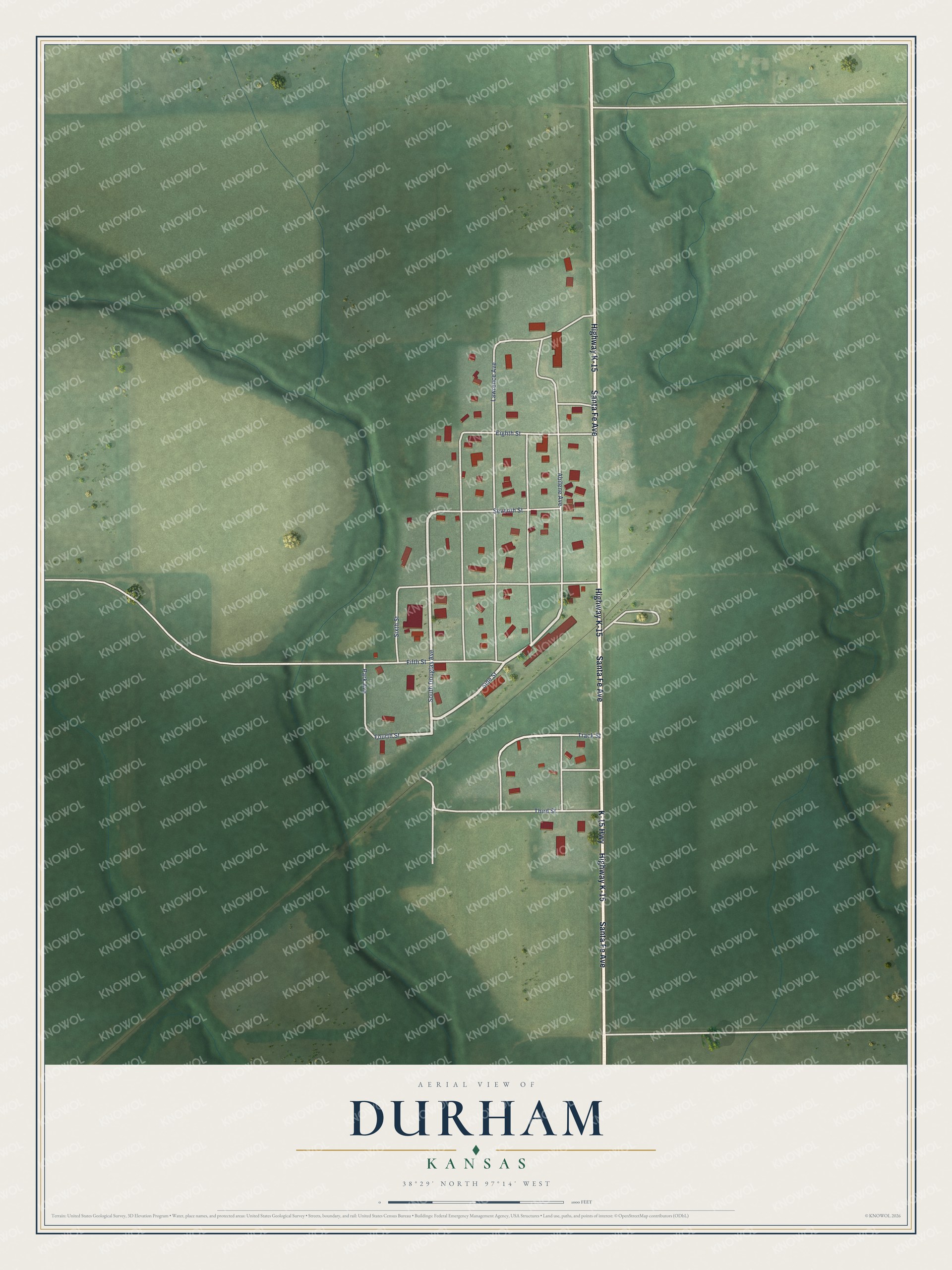 Watermarked full-map preview of Durham, Kansas