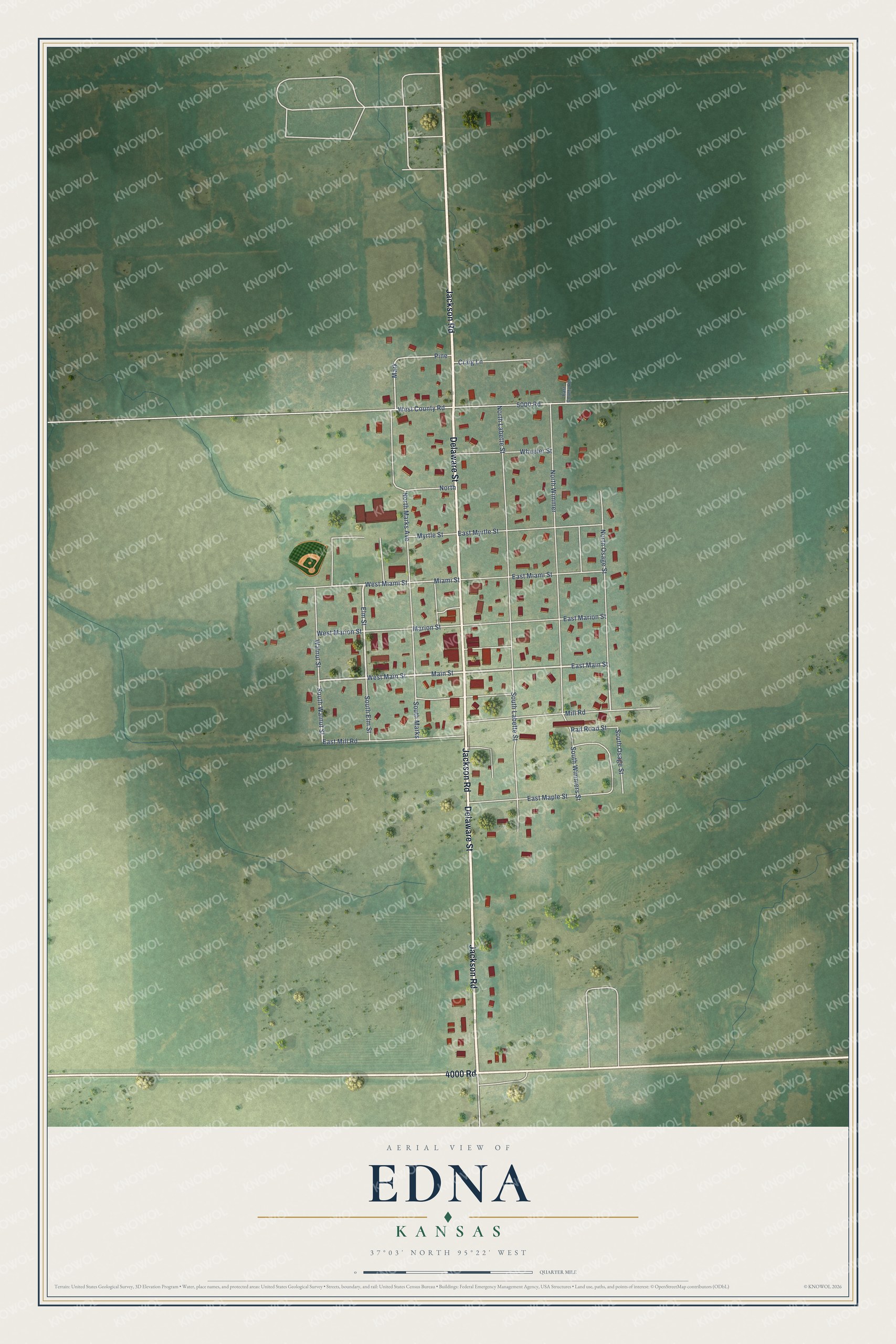Watermarked full-map preview of Edna, Kansas