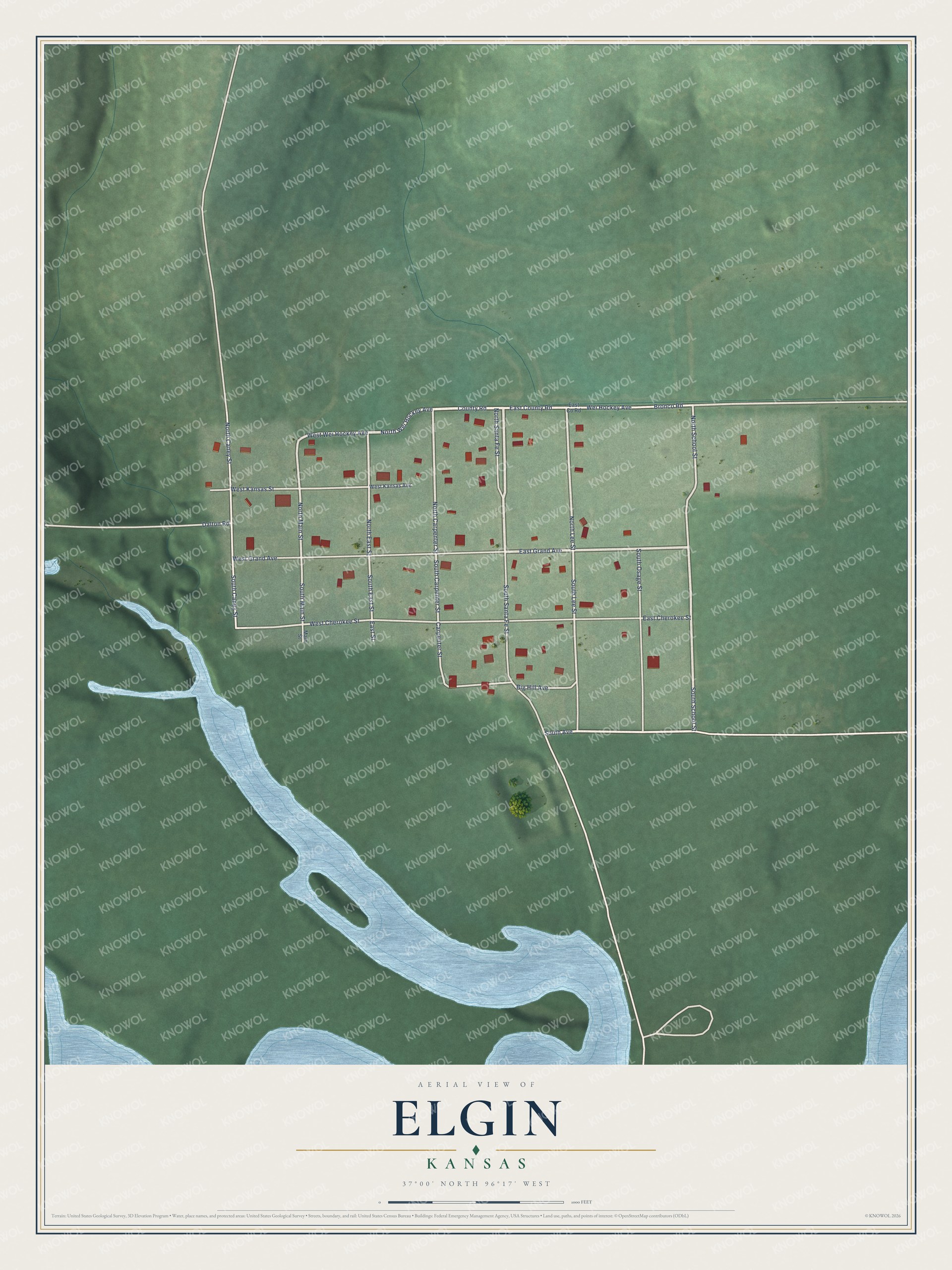 Watermarked full-map preview of Elgin, Kansas