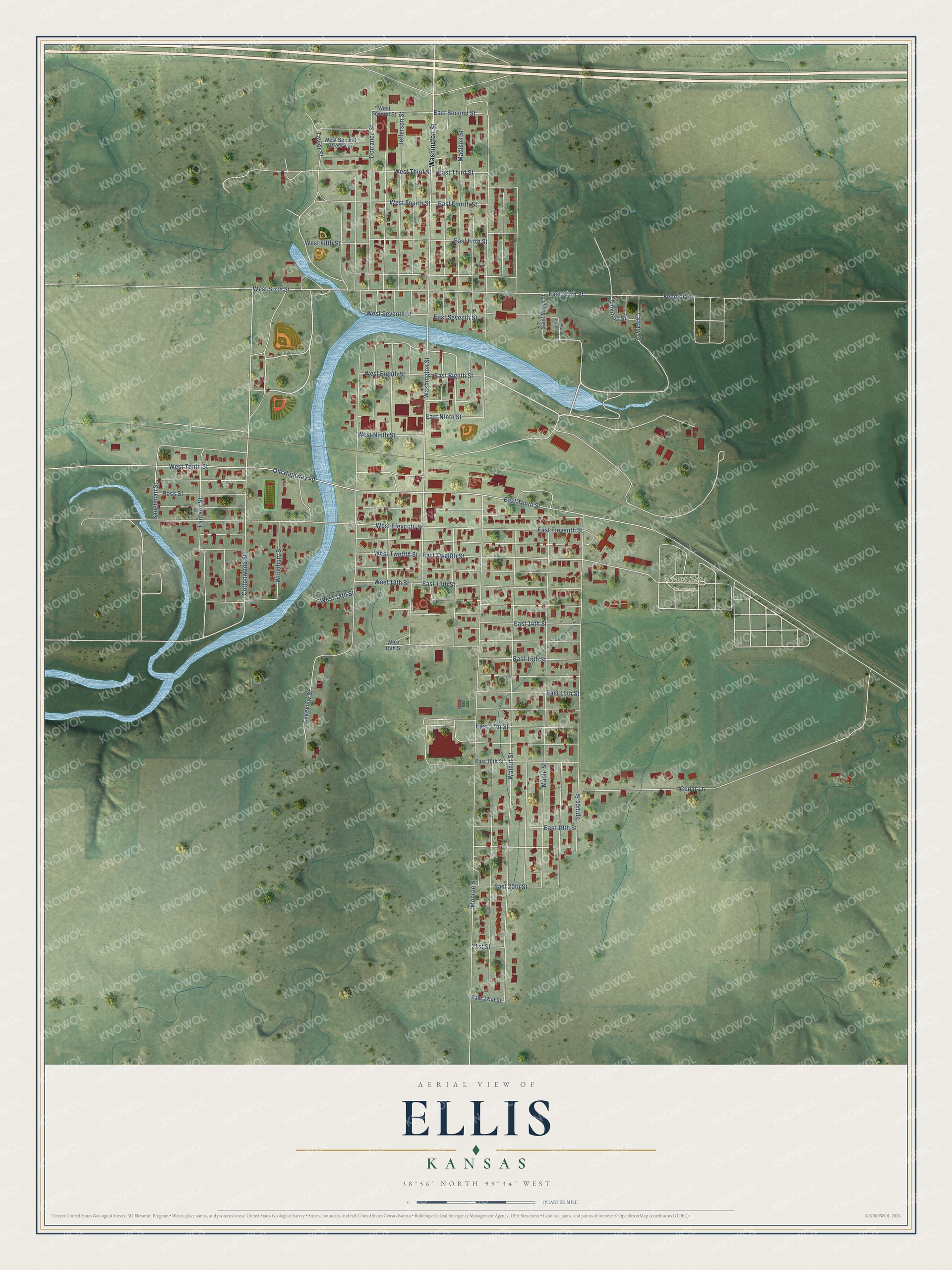 Watermarked full-map preview of Ellis, Kansas