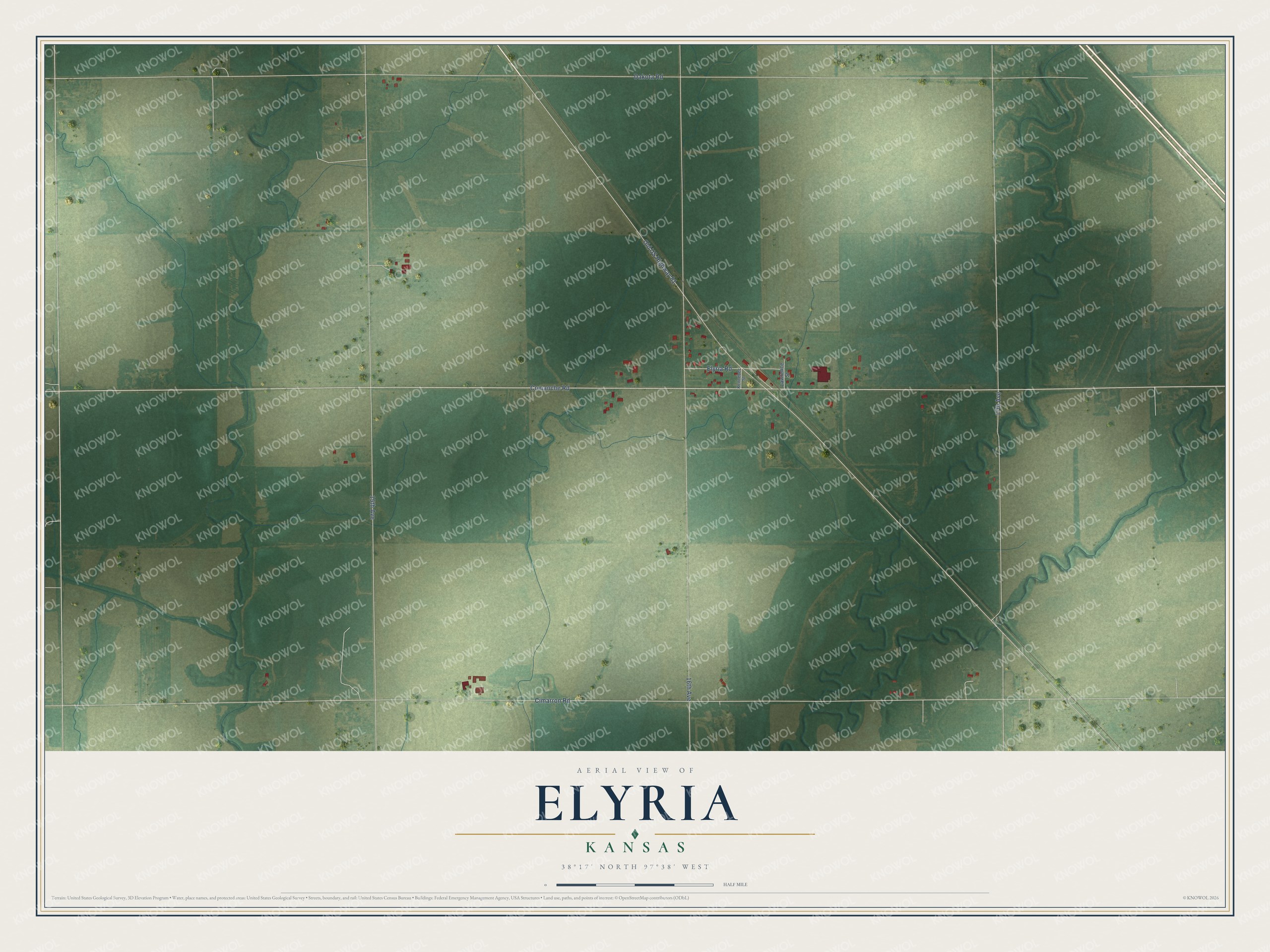 Watermarked full-map preview of Elyria, Kansas