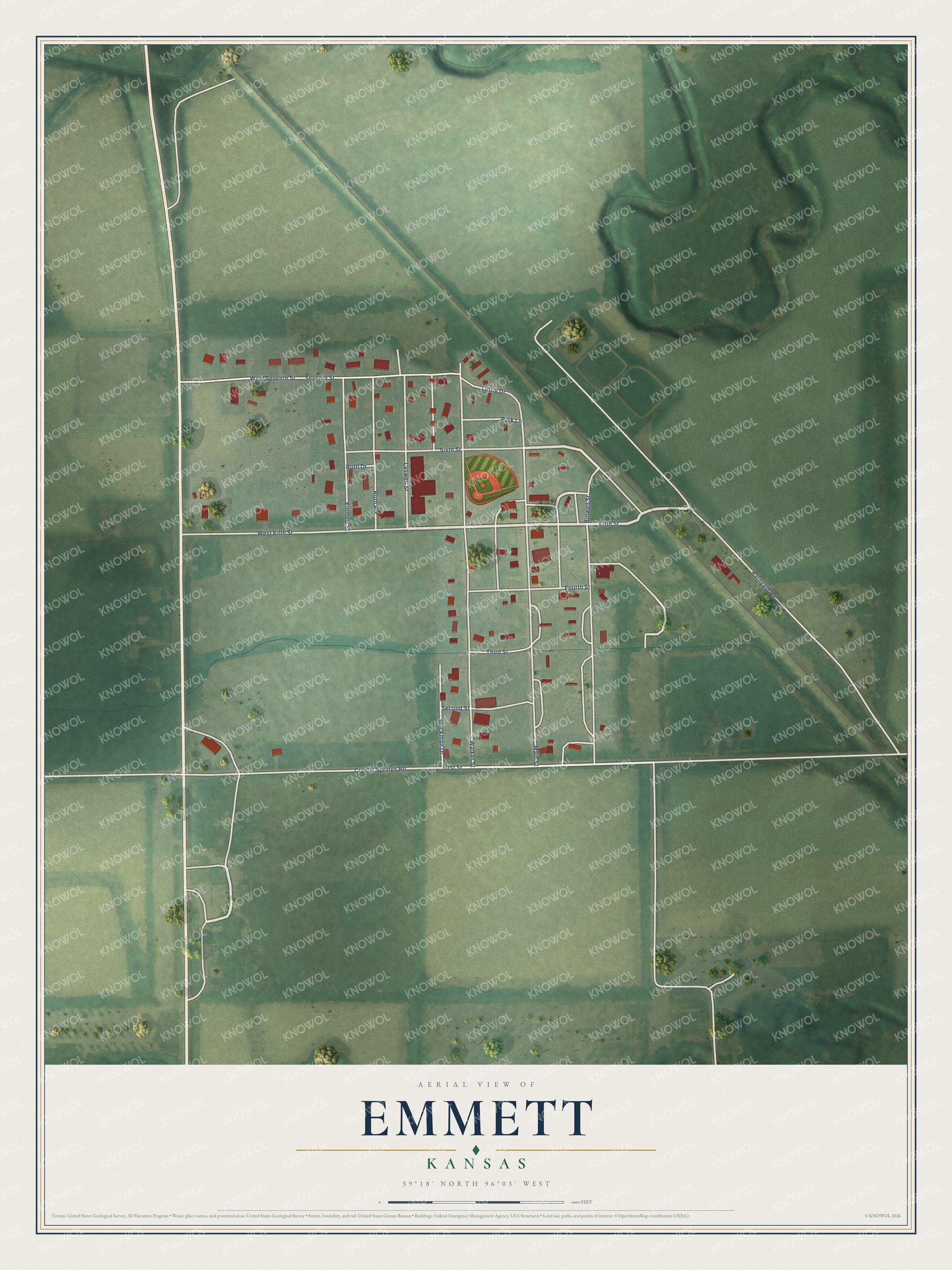 Watermarked full-map preview of Emmett, Kansas