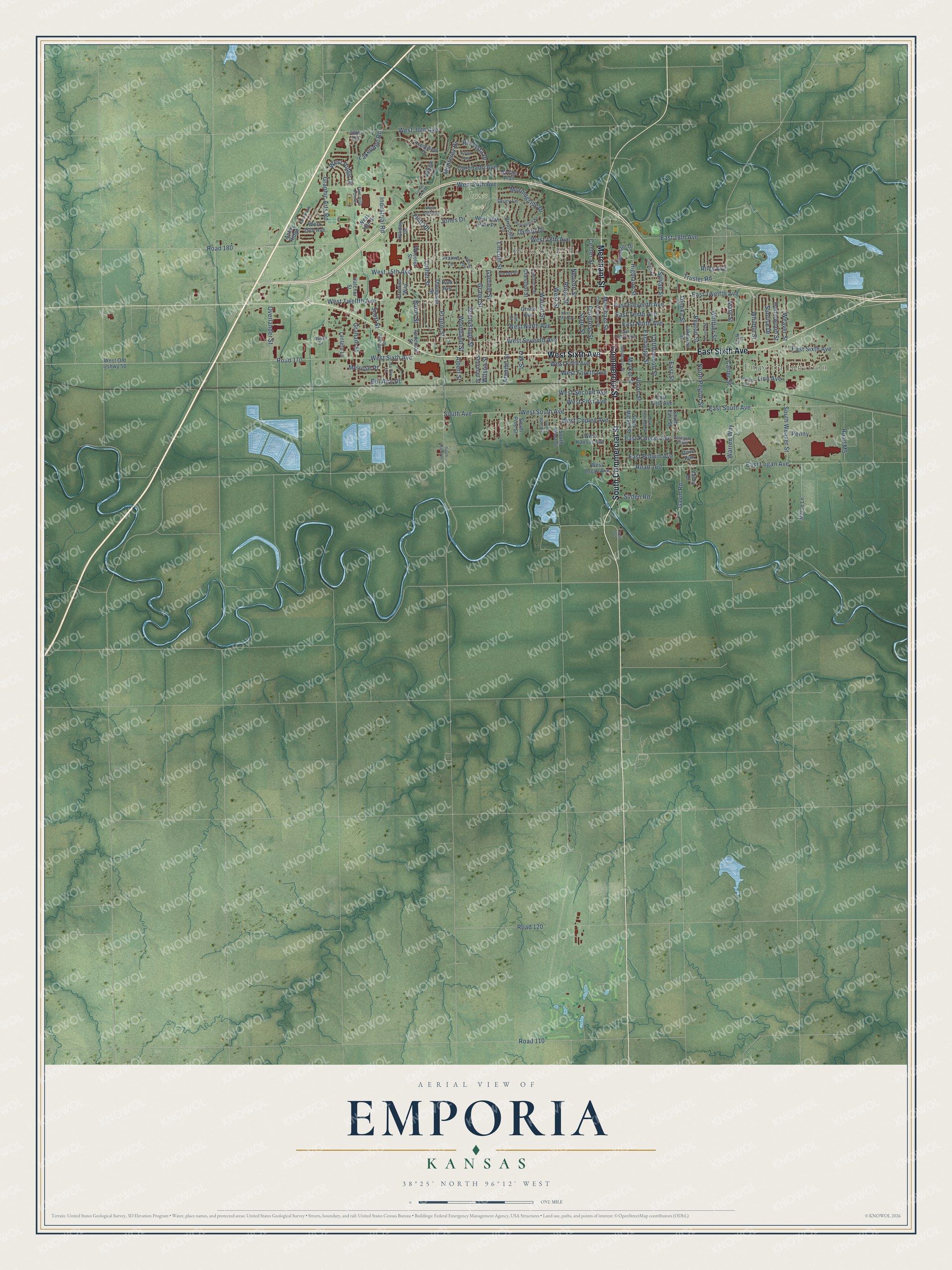 Watermarked full-map preview of Emporia, Kansas