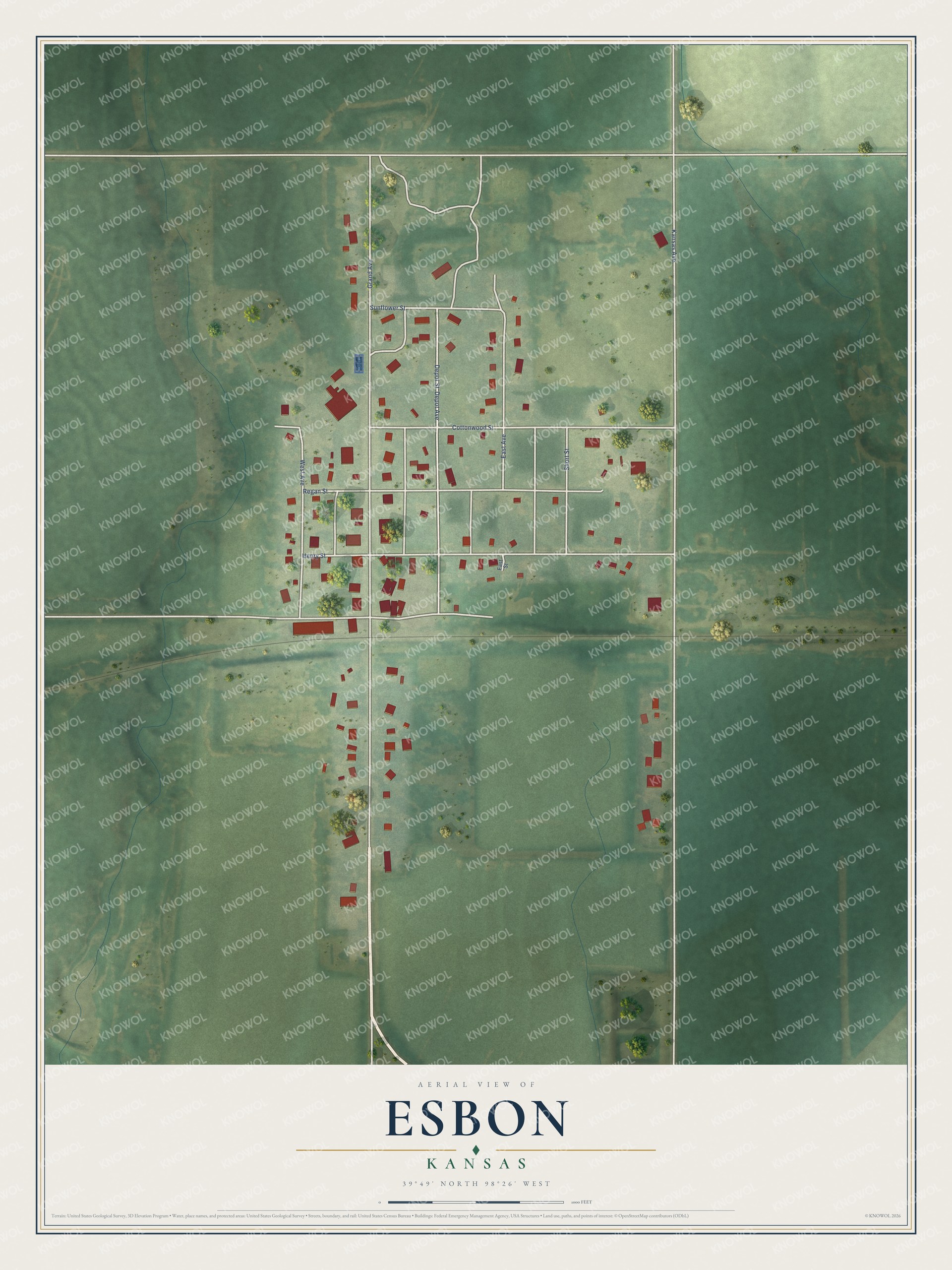 Watermarked full-map preview of Esbon, Kansas