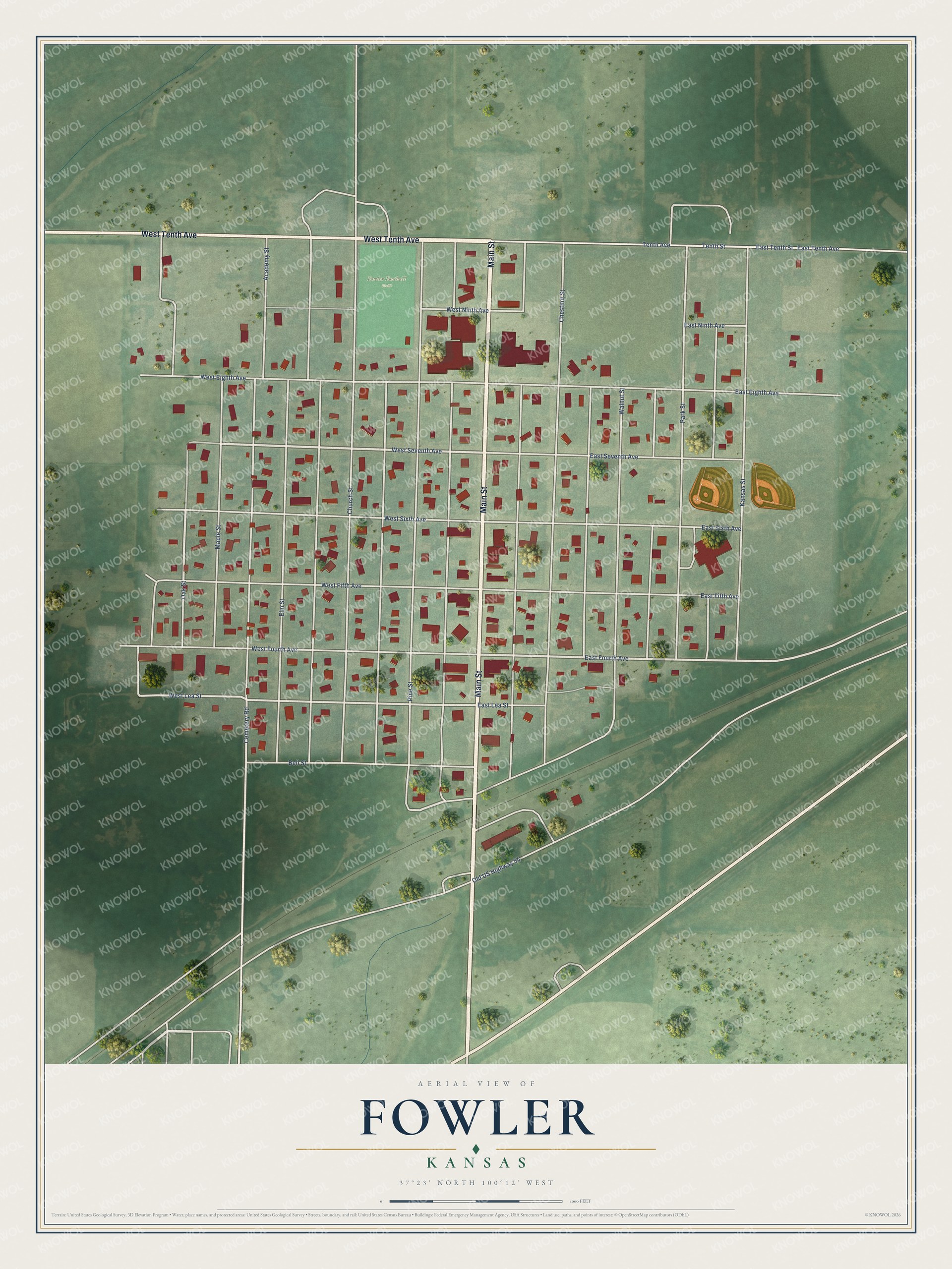 Watermarked full-map preview of Fowler, Kansas