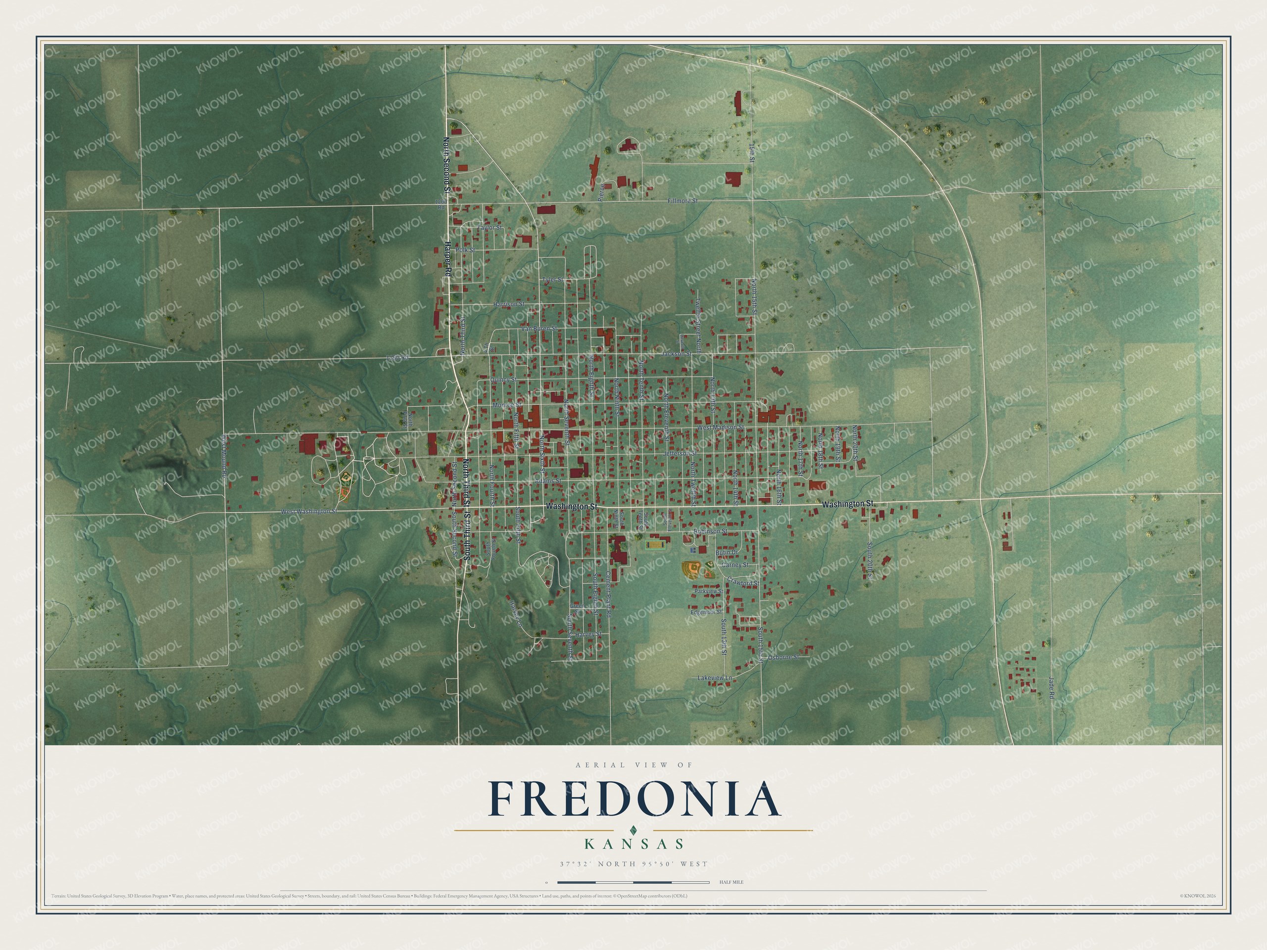 Watermarked full-map preview of Fredonia, Kansas