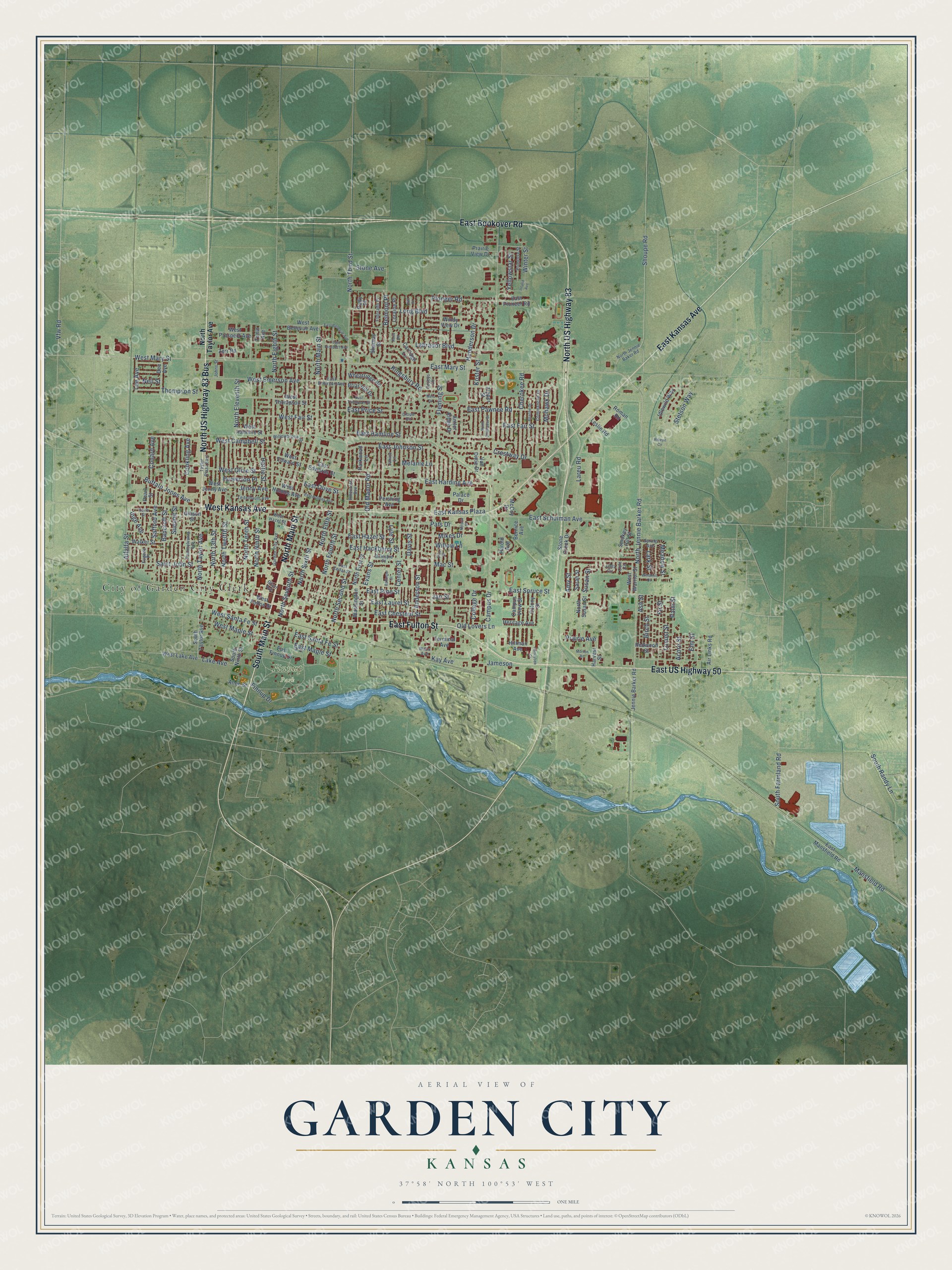 Watermarked full-map preview of Garden City, Kansas