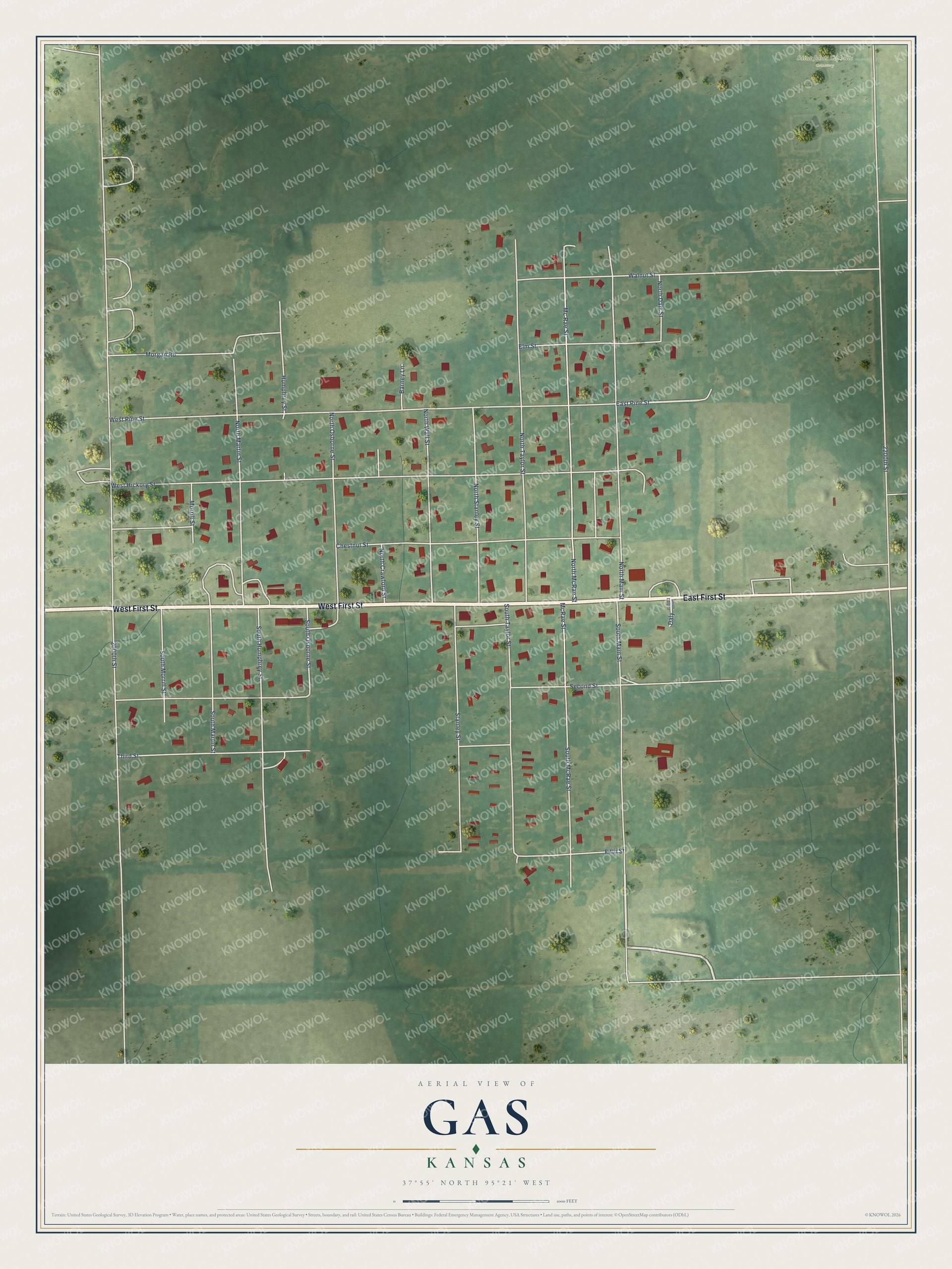 Watermarked full-map preview of Gas, Kansas