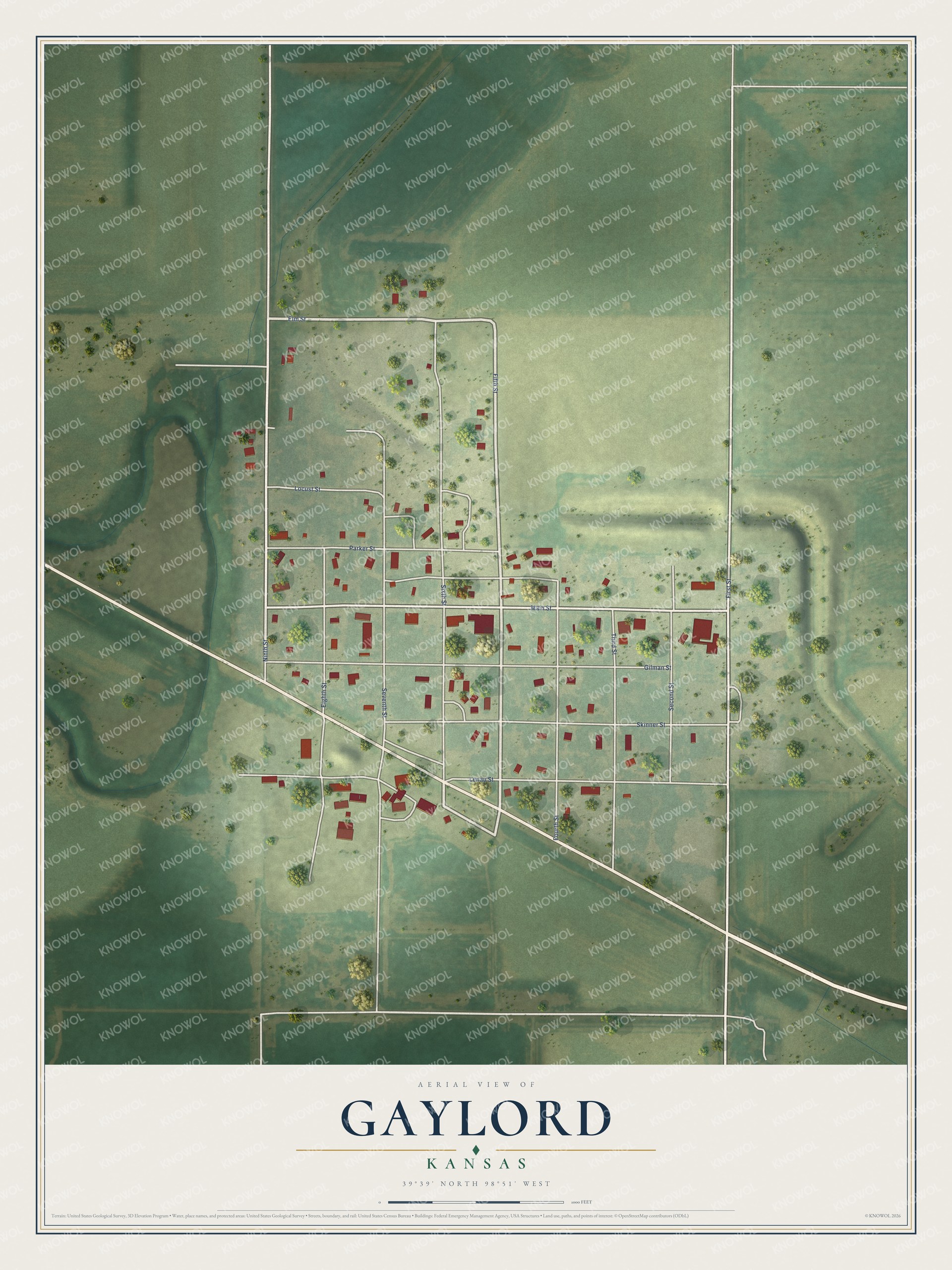 Watermarked full-map preview of Gaylord, Kansas