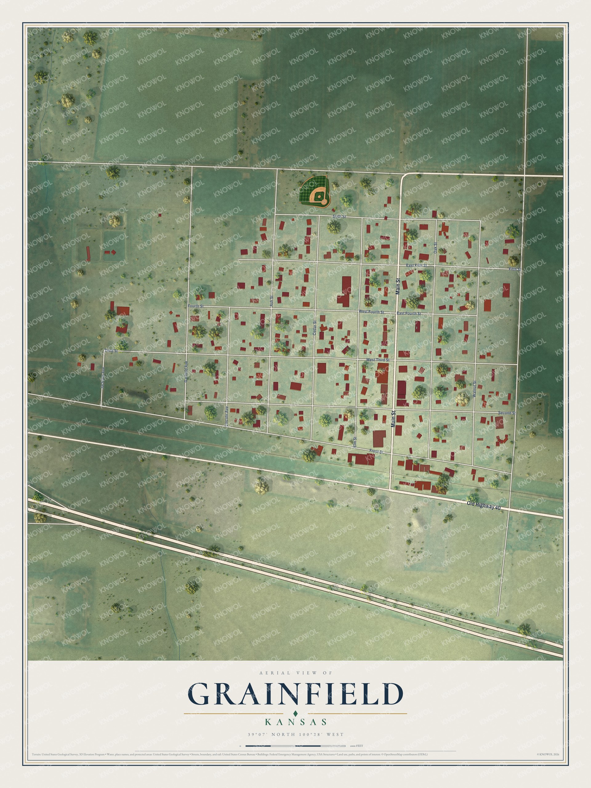 Watermarked full-map preview of Grainfield, Kansas