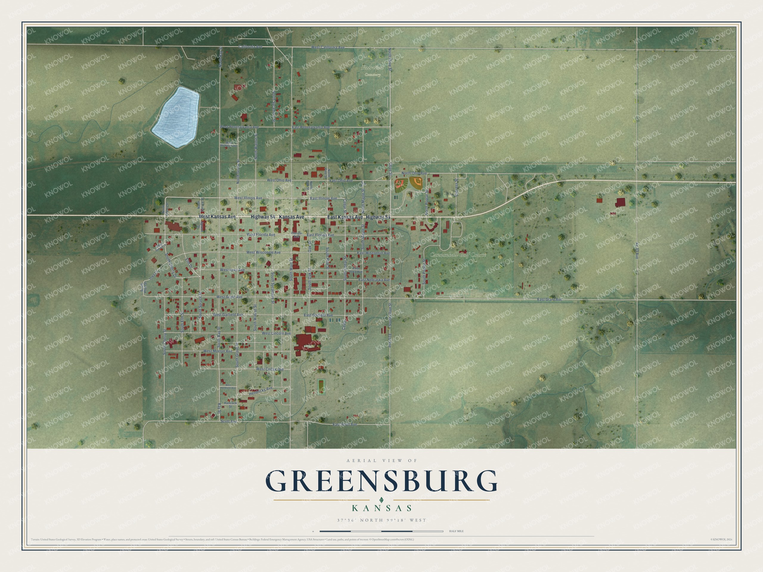 Watermarked full-map preview of Greensburg, Kansas