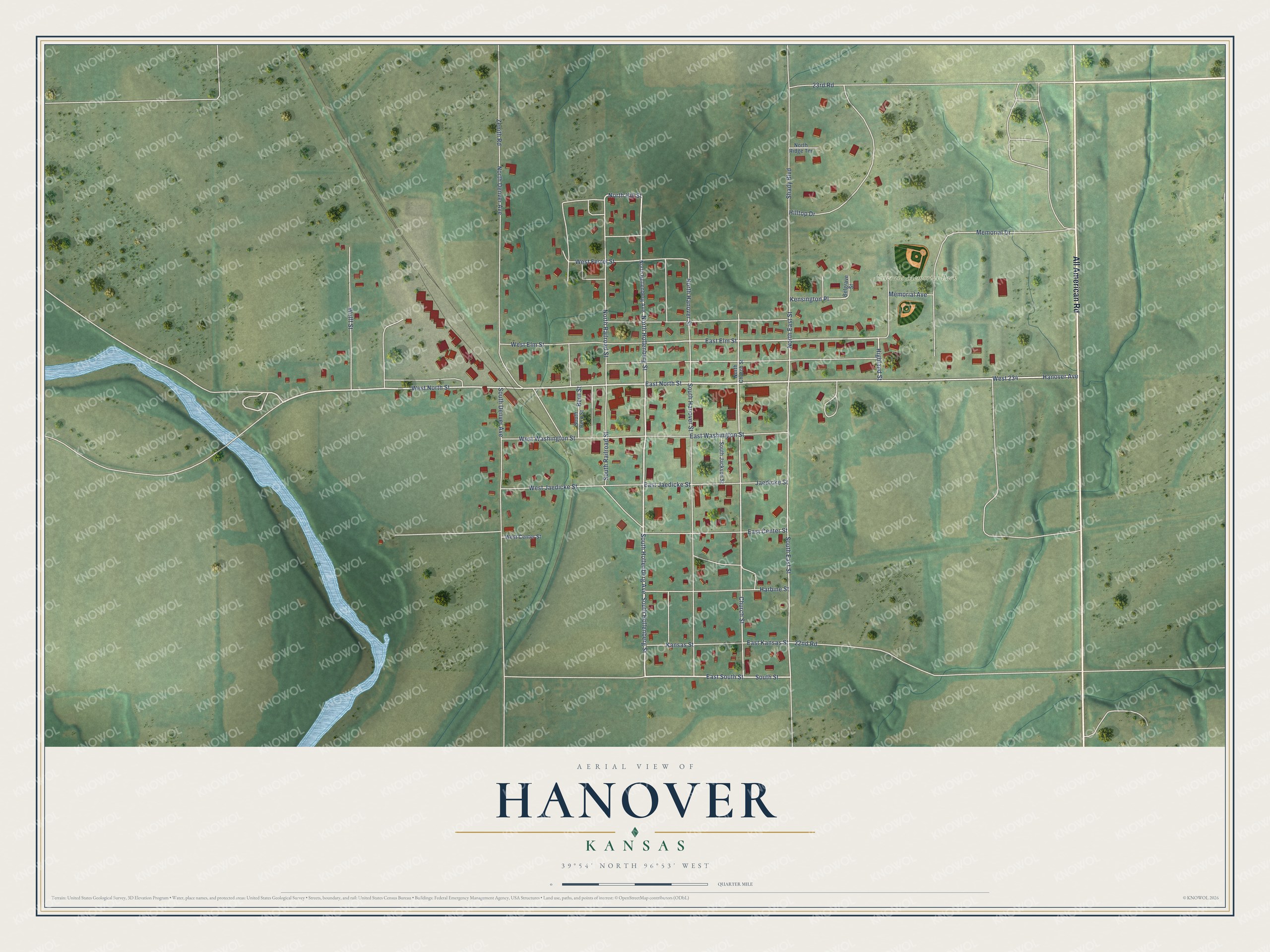 Watermarked full-map preview of Hanover, Kansas