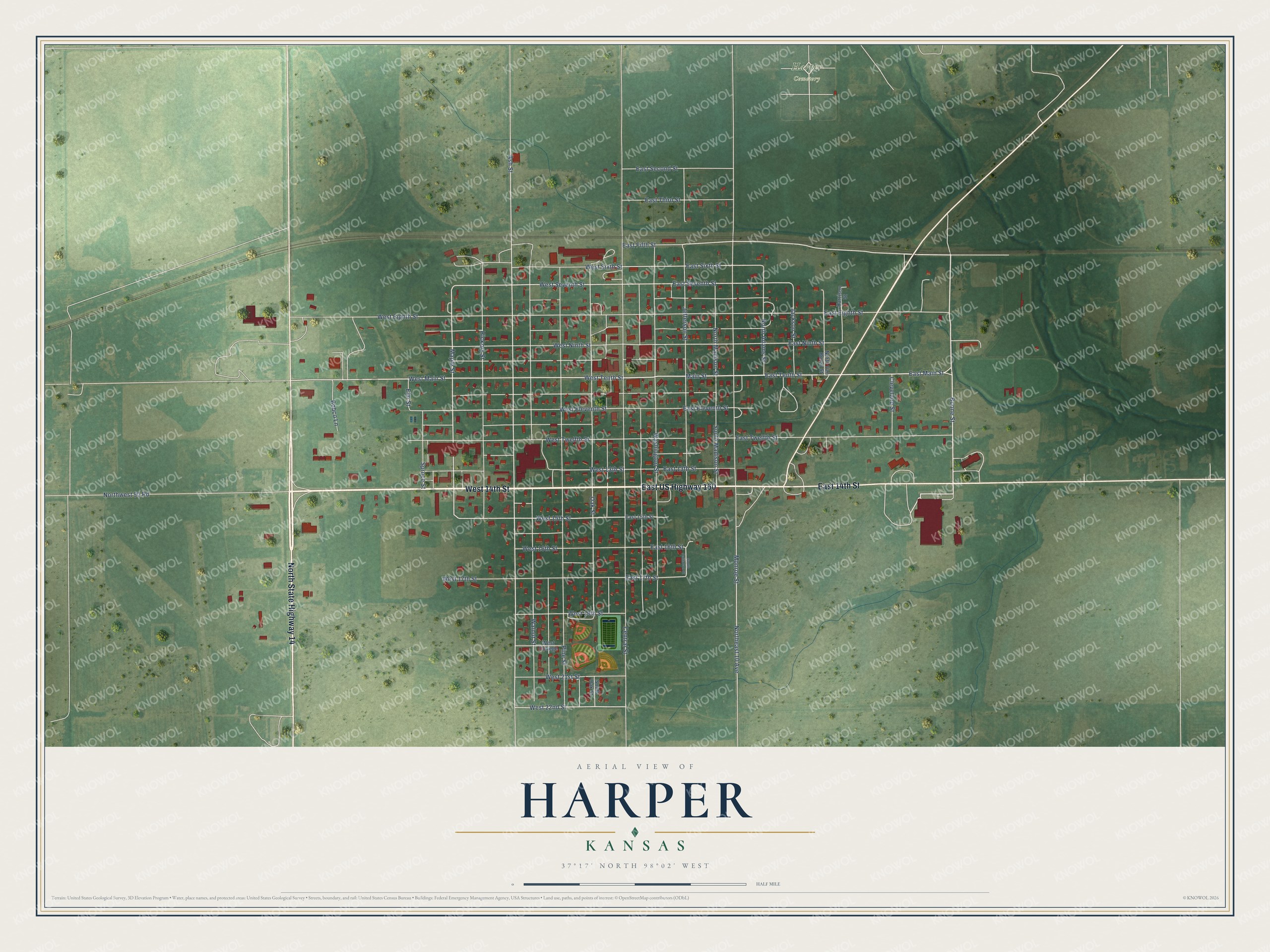 Watermarked full-map preview of Harper, Kansas