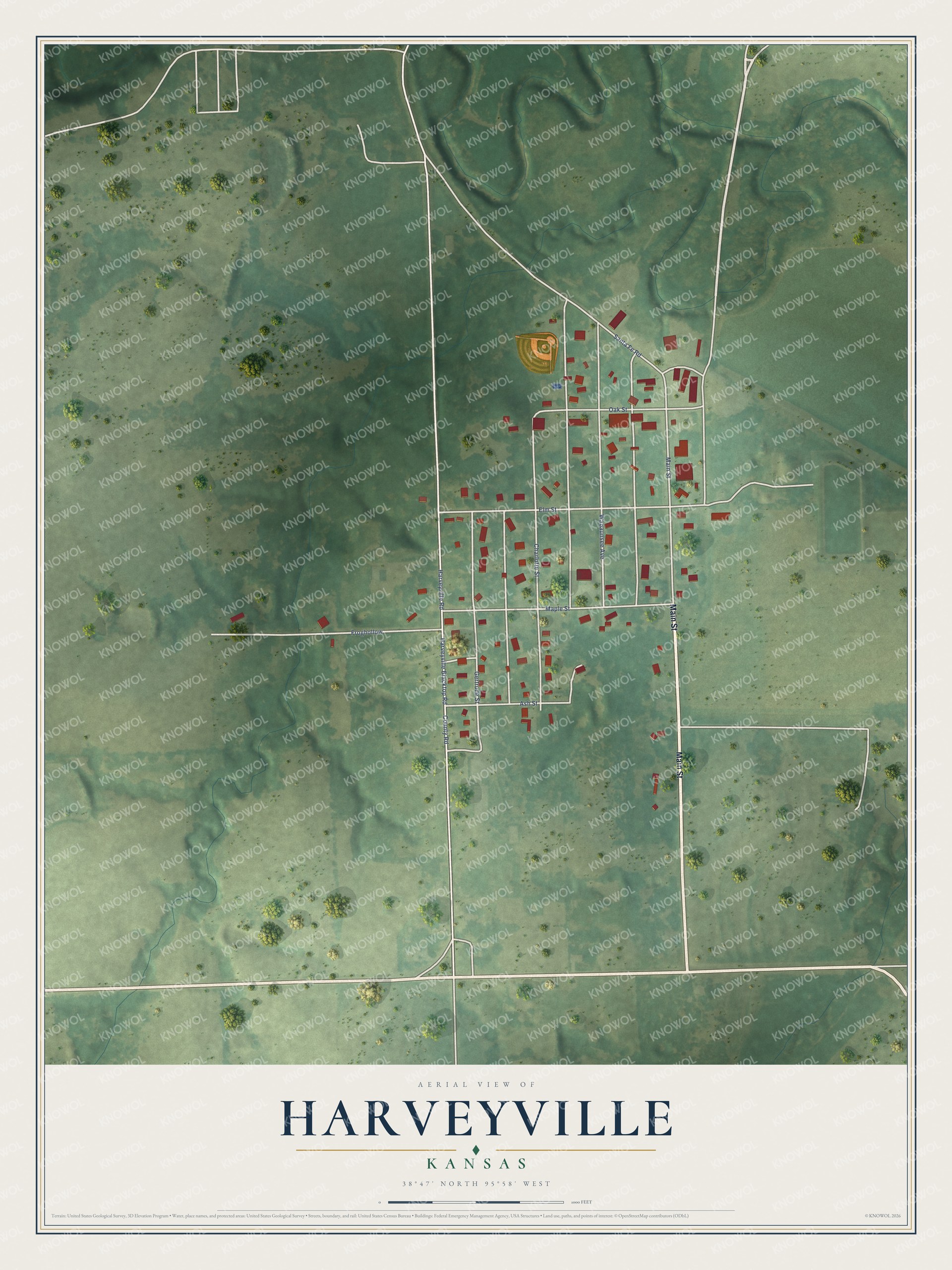 Watermarked full-map preview of Harveyville, Kansas