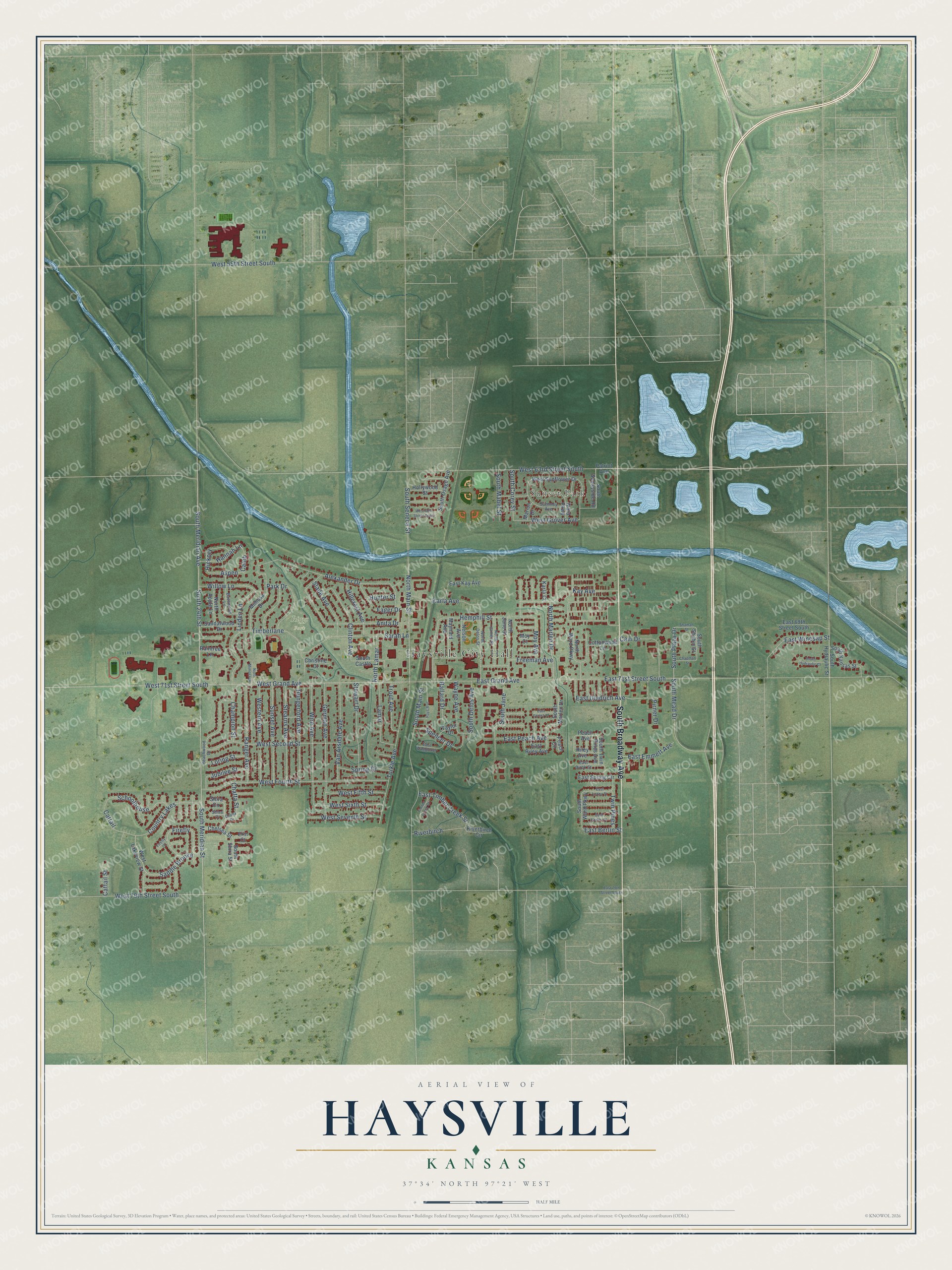 Watermarked full-map preview of Haysville, Kansas