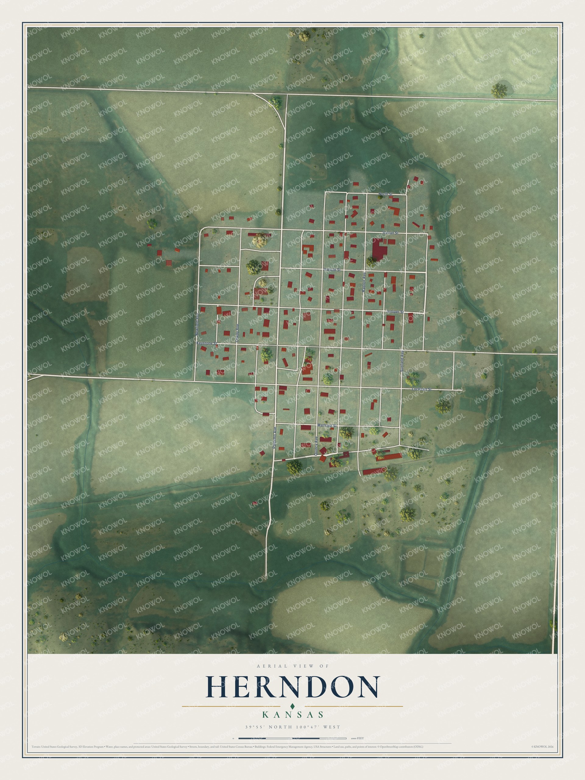 Watermarked full-map preview of Herndon, Kansas