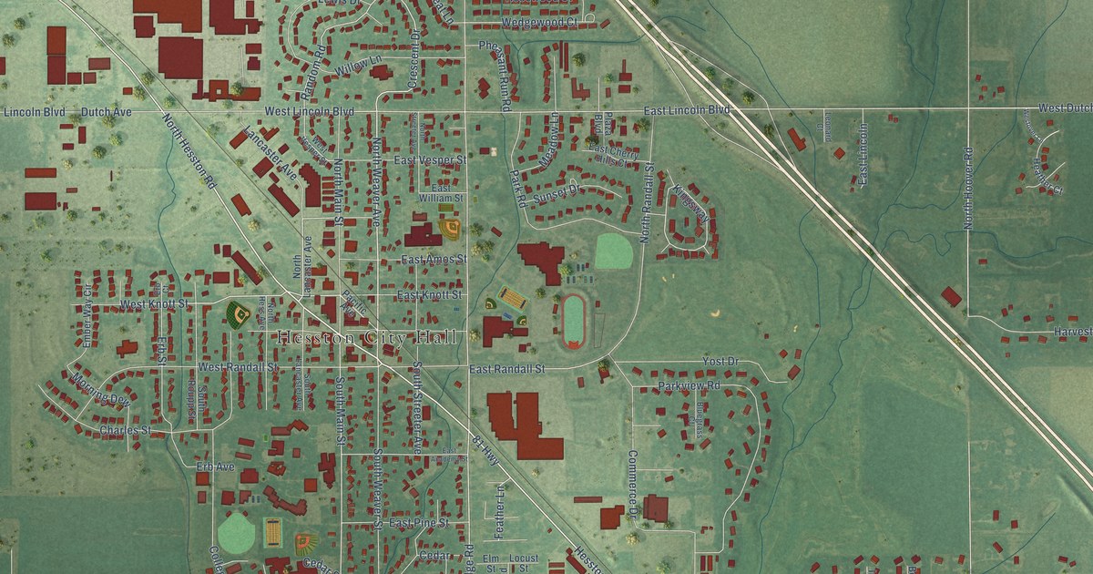 Map of Hesston, Kansas in 2026
