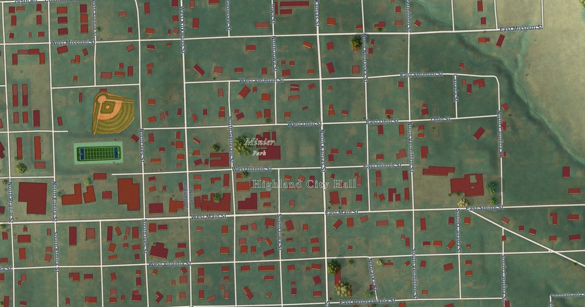 Map of Highland, Kansas in 2026