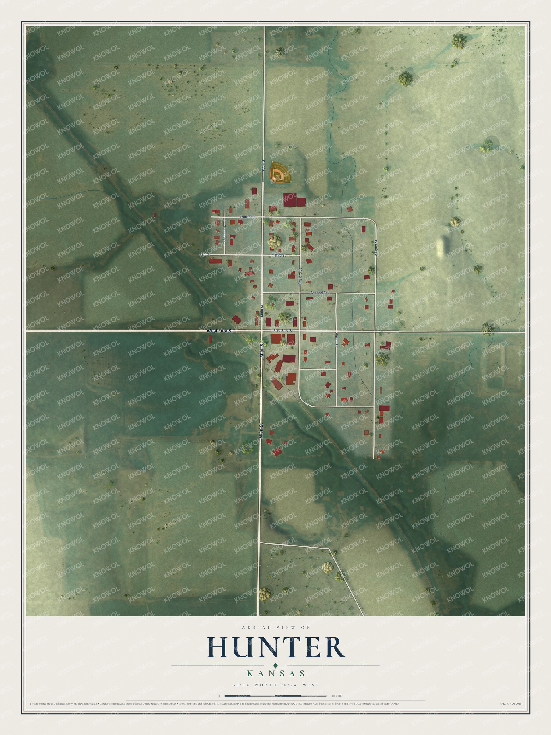 Watermarked full-map preview of Hunter, Kansas