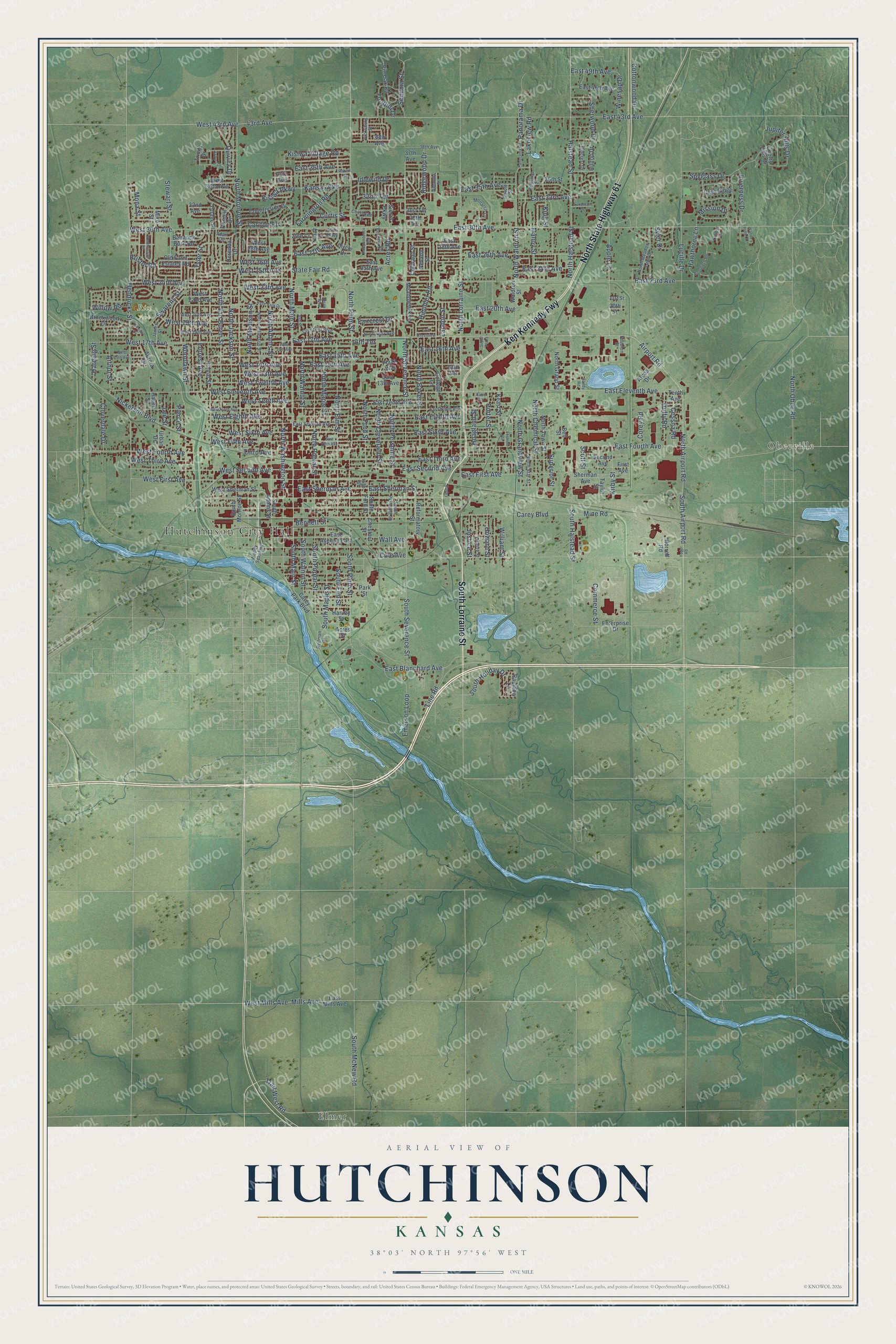 Watermarked full-map preview of Hutchinson, Kansas