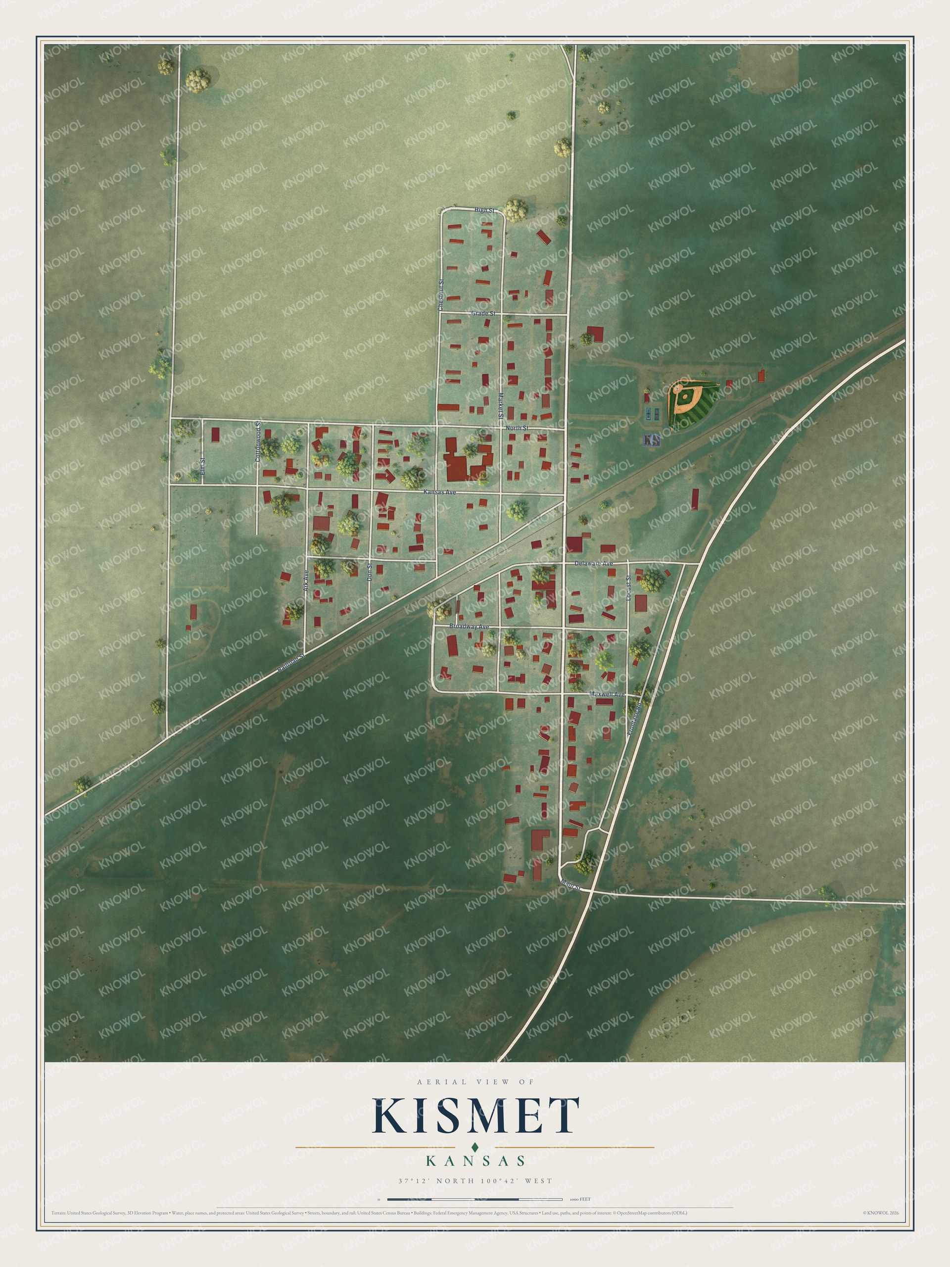 Watermarked full-map preview of Kismet, Kansas
