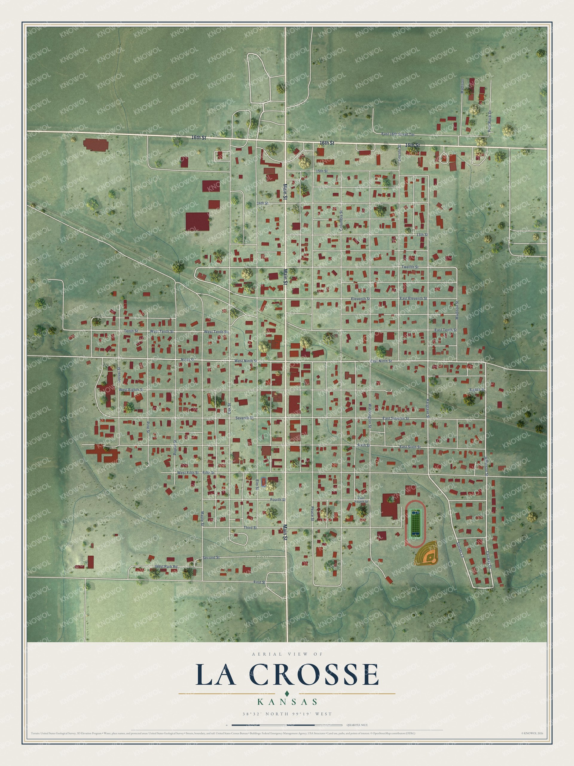 Watermarked full-map preview of La Crosse, Kansas