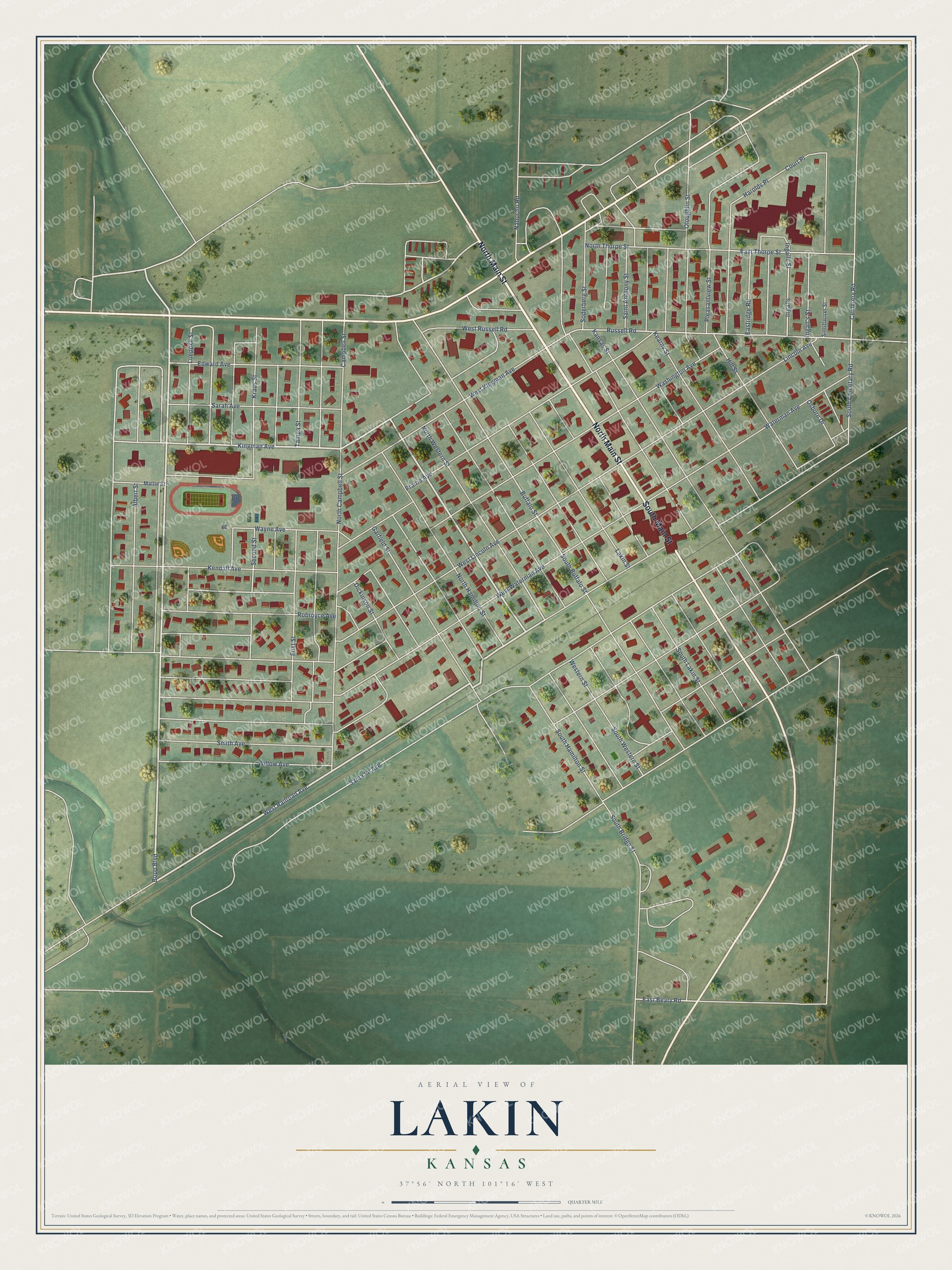 Watermarked full-map preview of Lakin, Kansas