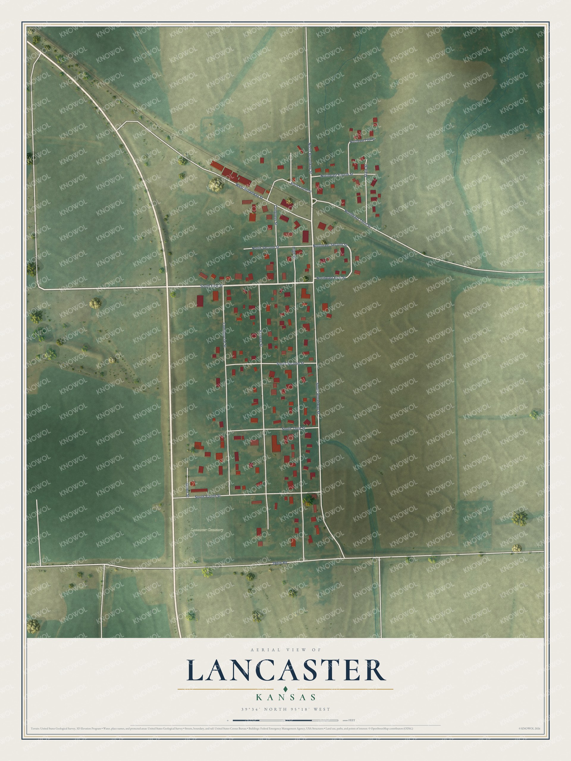 Watermarked full-map preview of Lancaster, Kansas