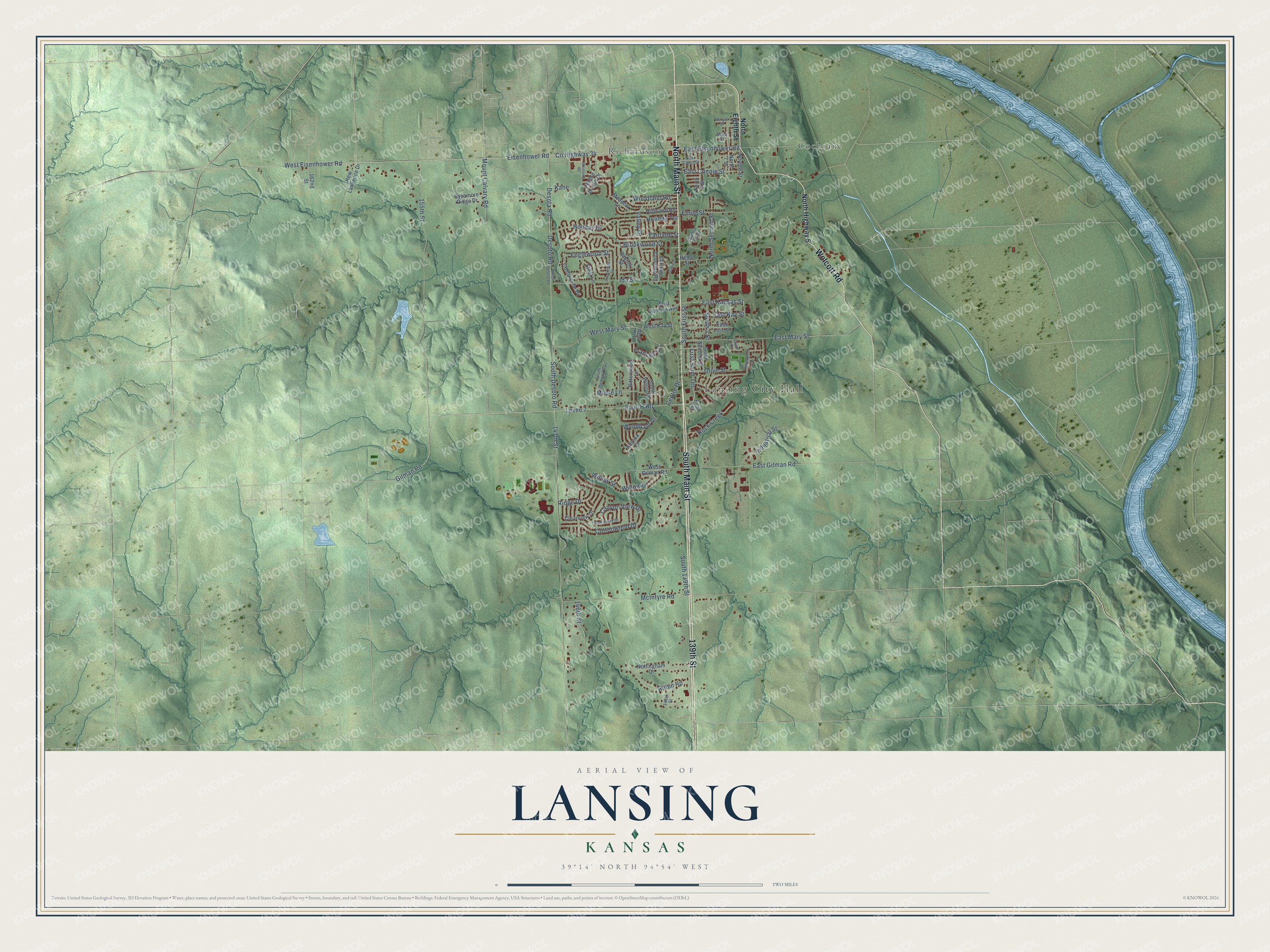 Watermarked full-map preview of Lansing, Kansas