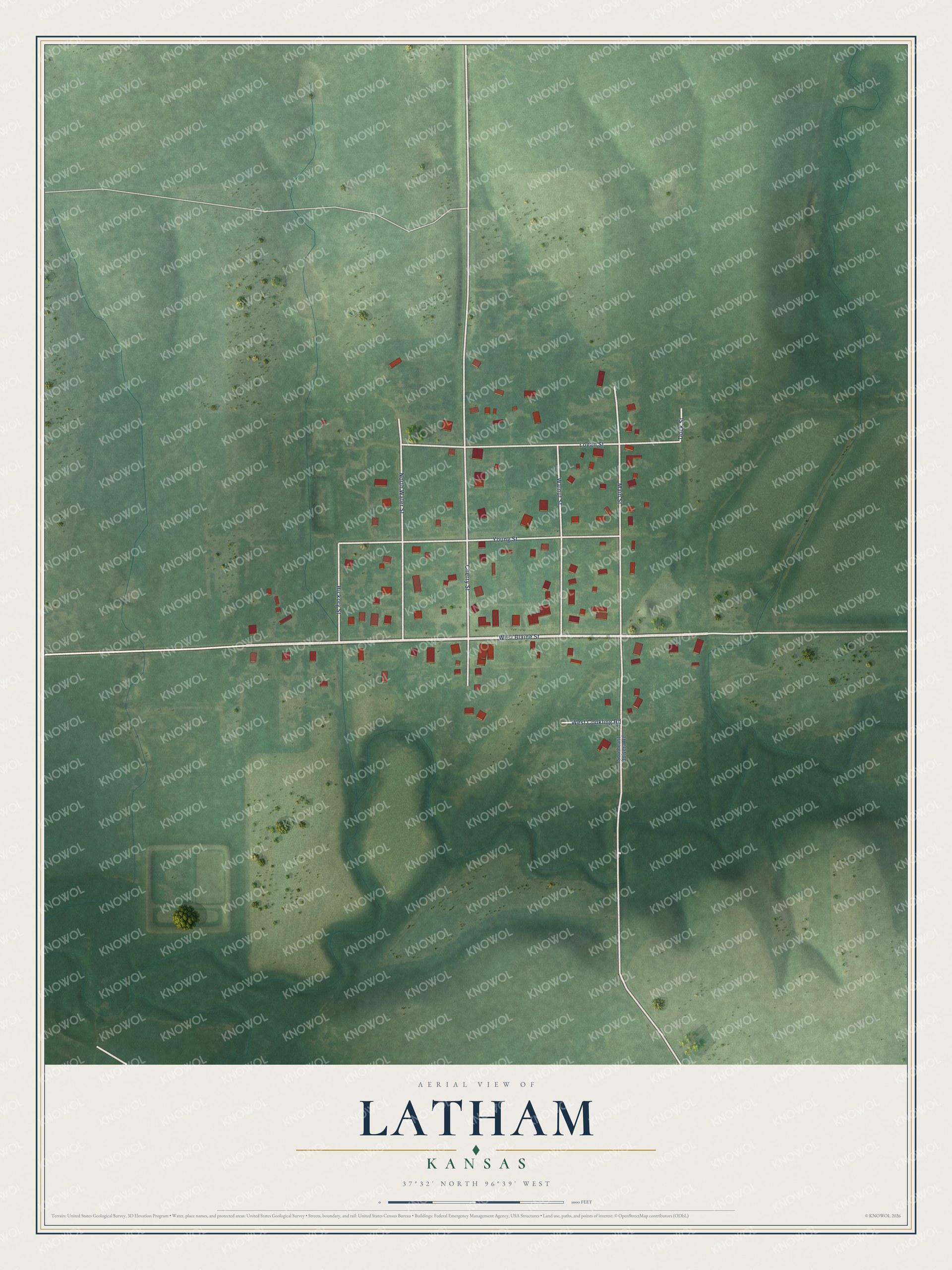 Watermarked full-map preview of Latham, Kansas