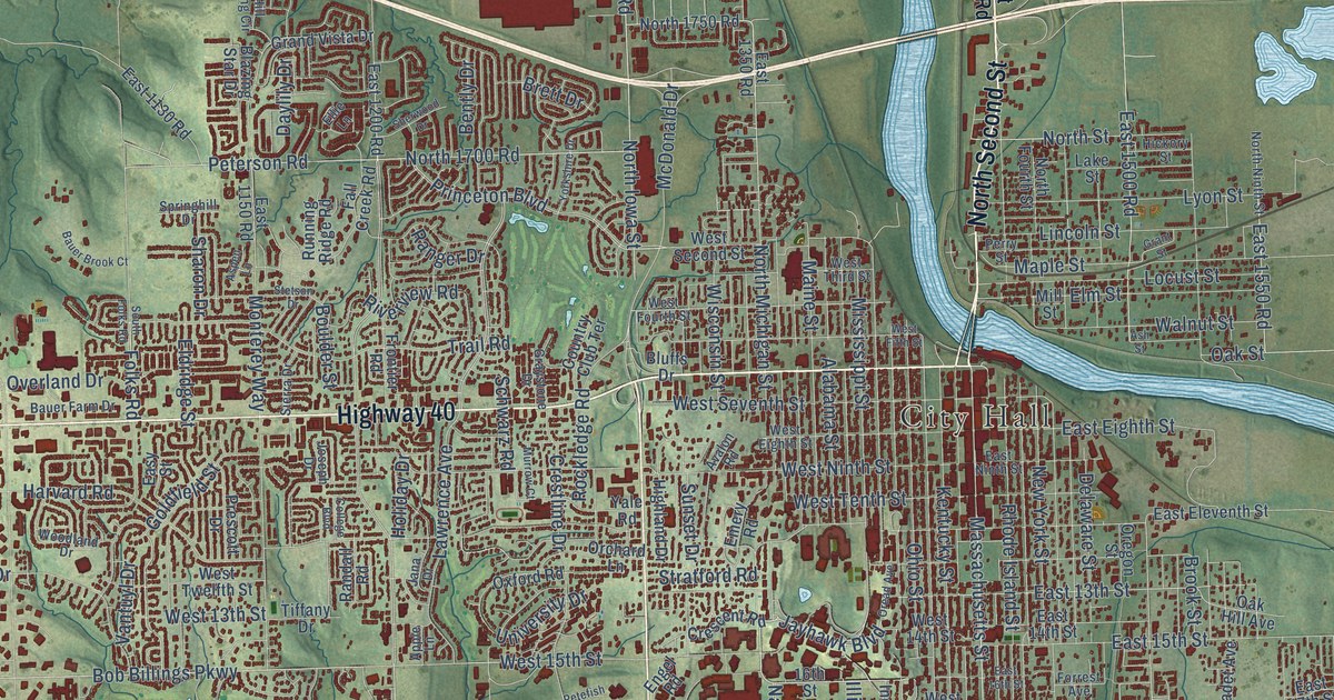 Map of Lawrence, Kansas in 2026