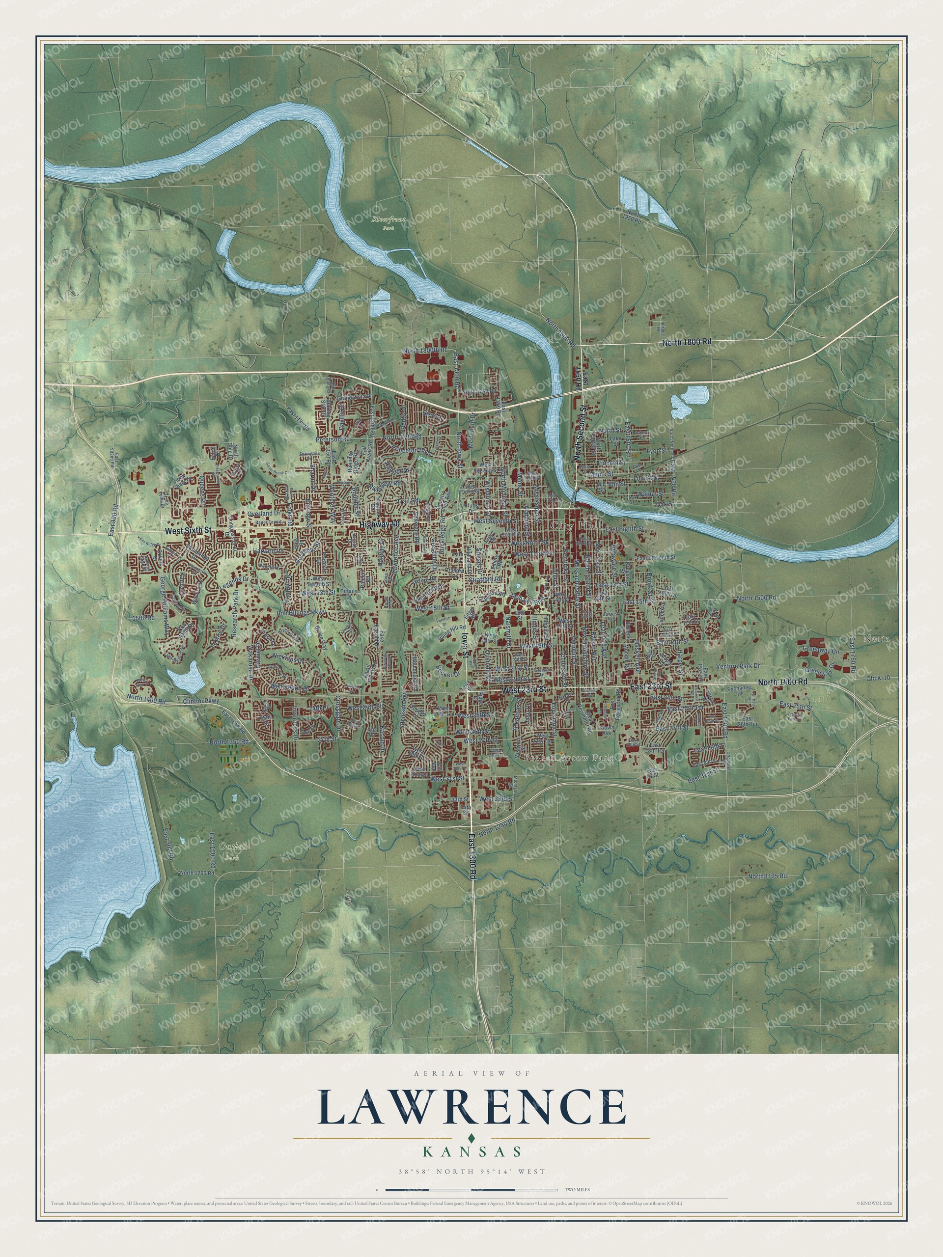 Watermarked full-map preview of Lawrence, Kansas