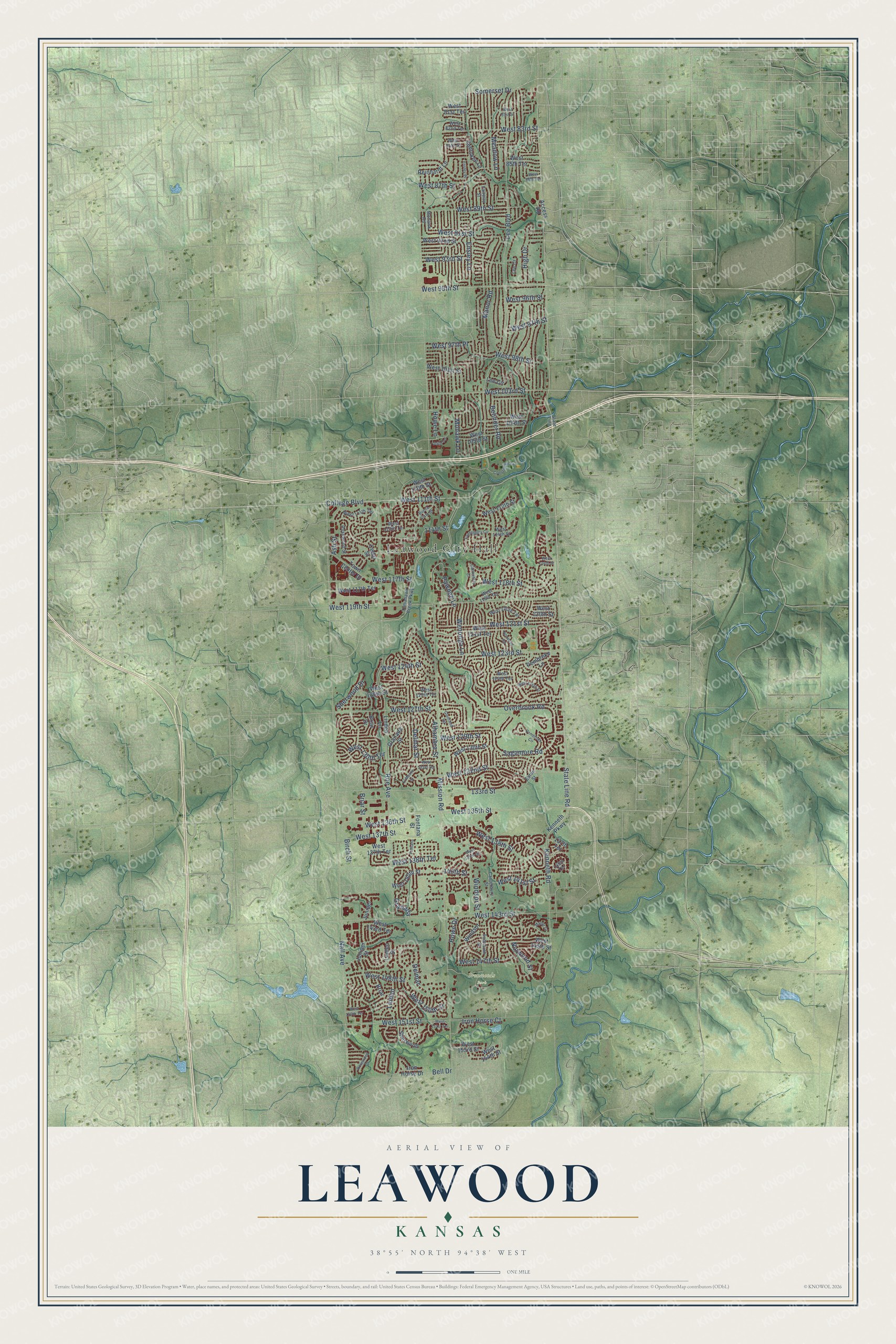 Watermarked full-map preview of Leawood, Kansas
