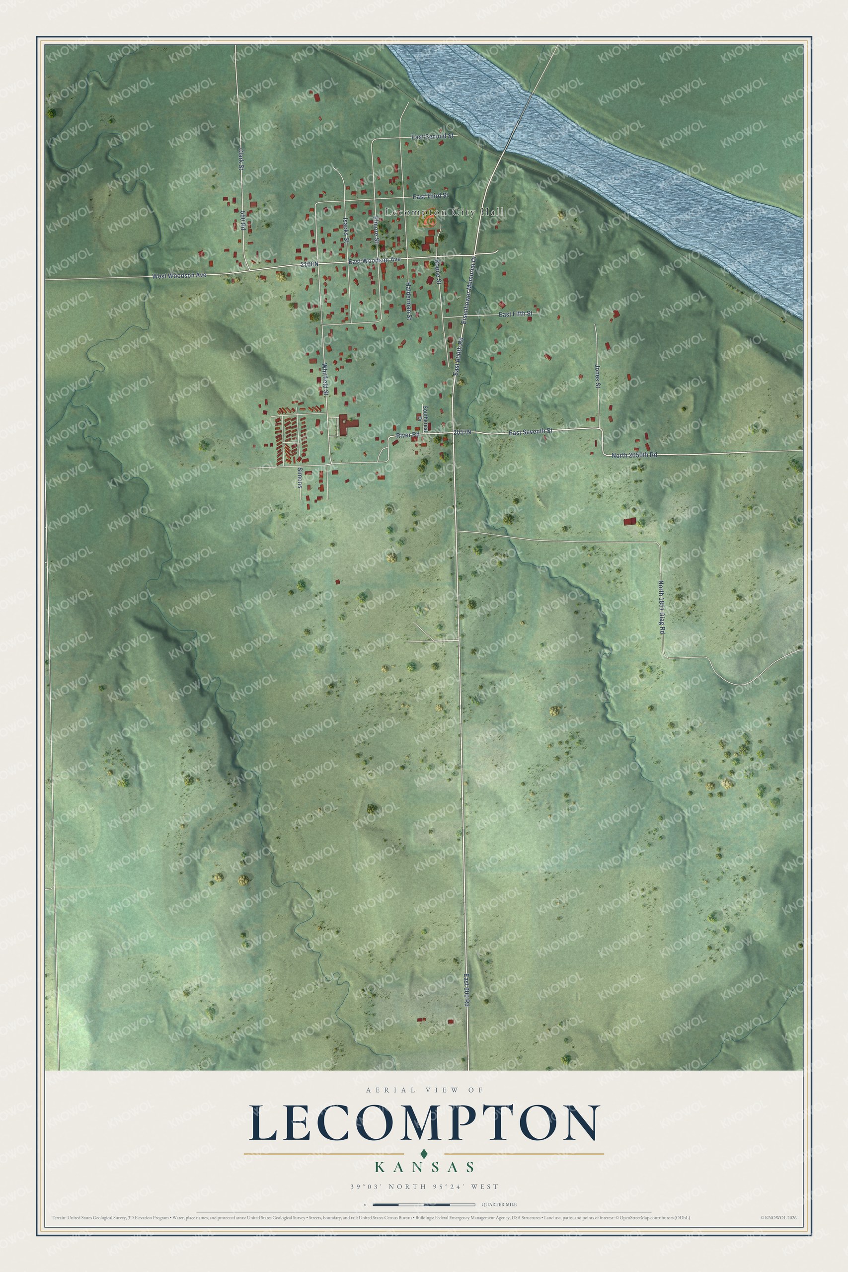 Watermarked full-map preview of Lecompton, Kansas